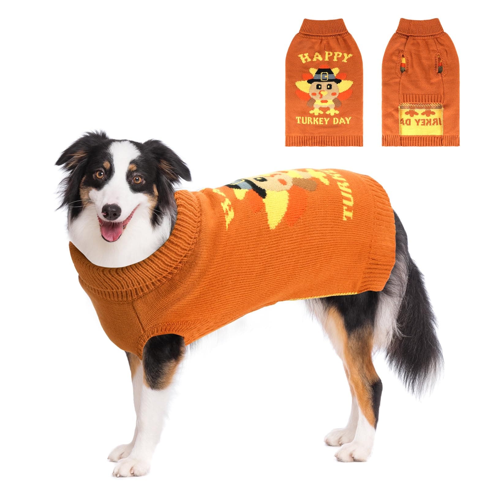 HUMLANJ Thanksgiving Dog Turkey Sweaters Pullover Knitwear,Thick Warm Pet Knitted Clothes, Fall Turtleneck Dog Sweaters for Medium Large Dogs Girl Boy Pet Outfits Sweatshirt for Cold Weather L