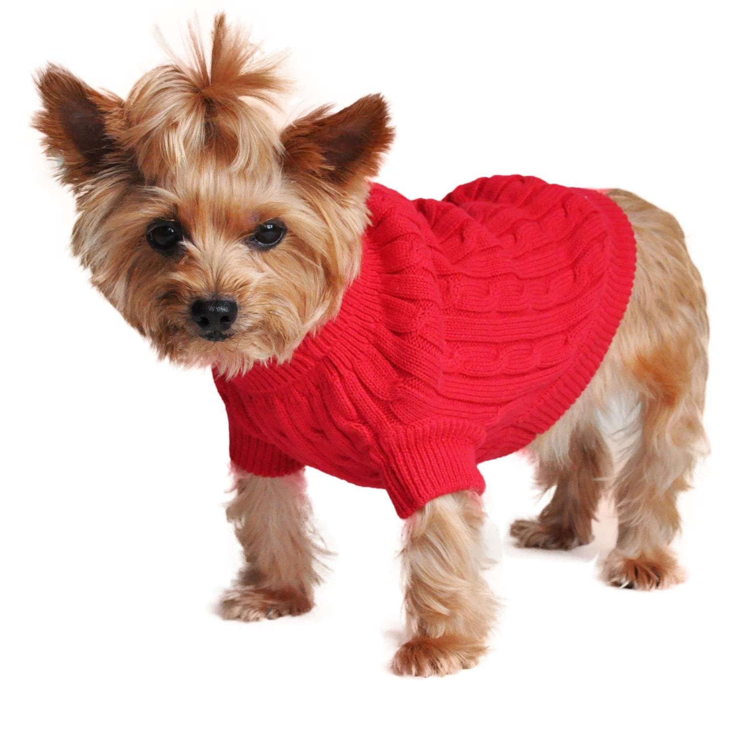 Fiery Red Combed Cotton Cable Knit Dog Sweater