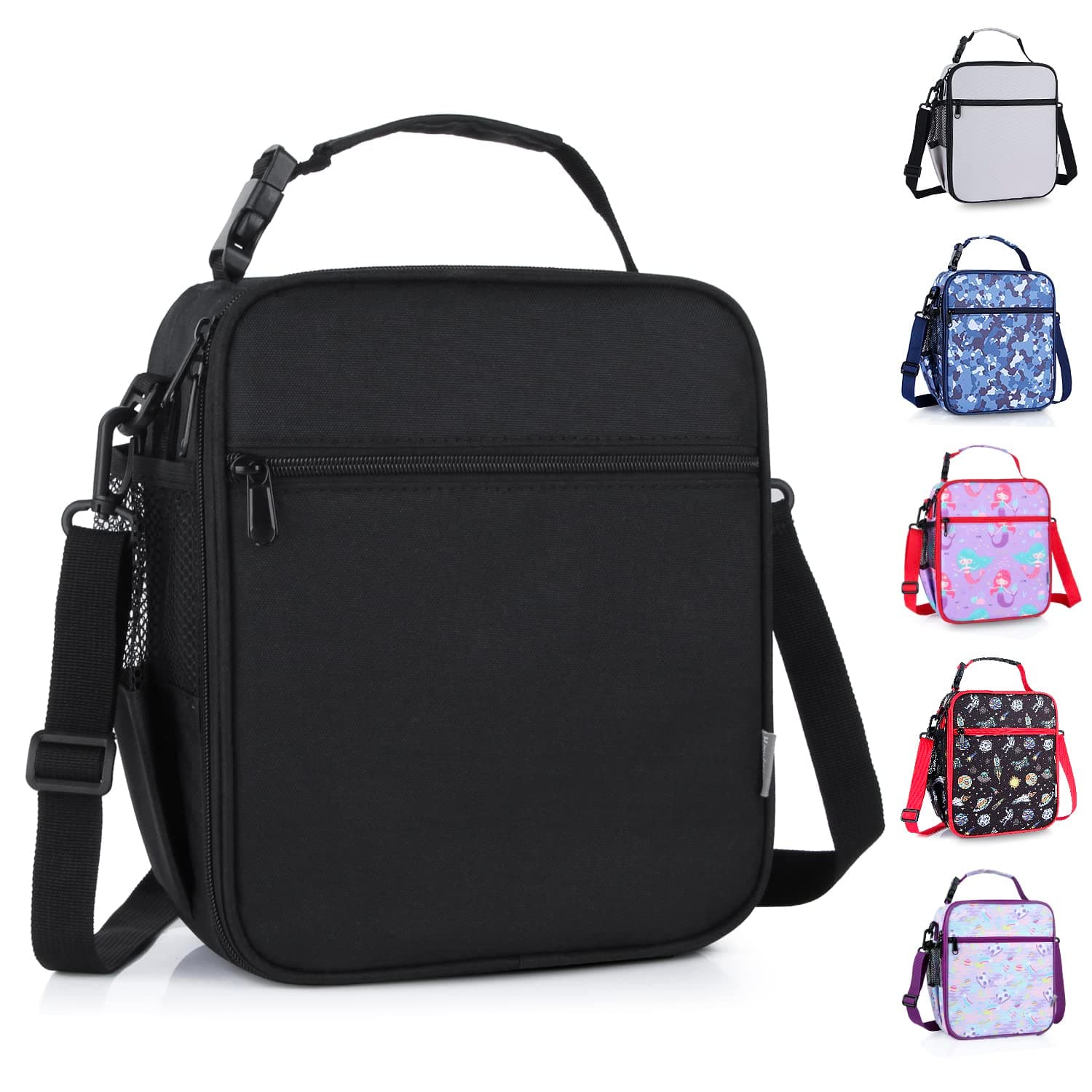 hombrima Kids Insulated Lunch Box Bag, Thermal Picnic Cool Bags with Adjustable Strap for Adults Children Women Men Boys Girls School Work(Black)