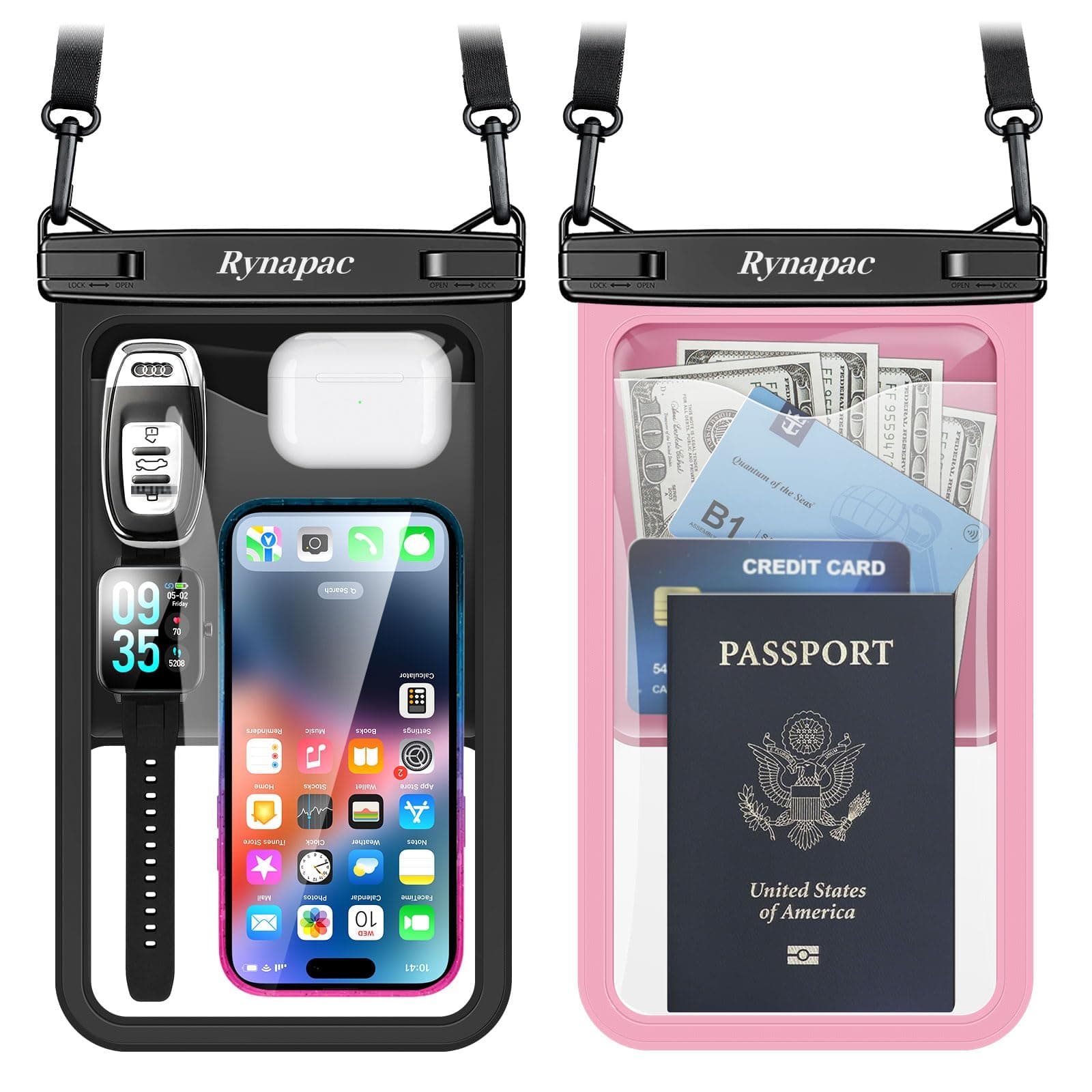 Rynapac Large Waterproof Phone Pouch [Up to 10"] - 2 Pack IPX8 Waterproof Phone Case for iPhone 17 16 15 Pro Max Galaxy S26 Ultra, Touchscreen & Underwater Photography, Beach Cruise Essentials 2026
