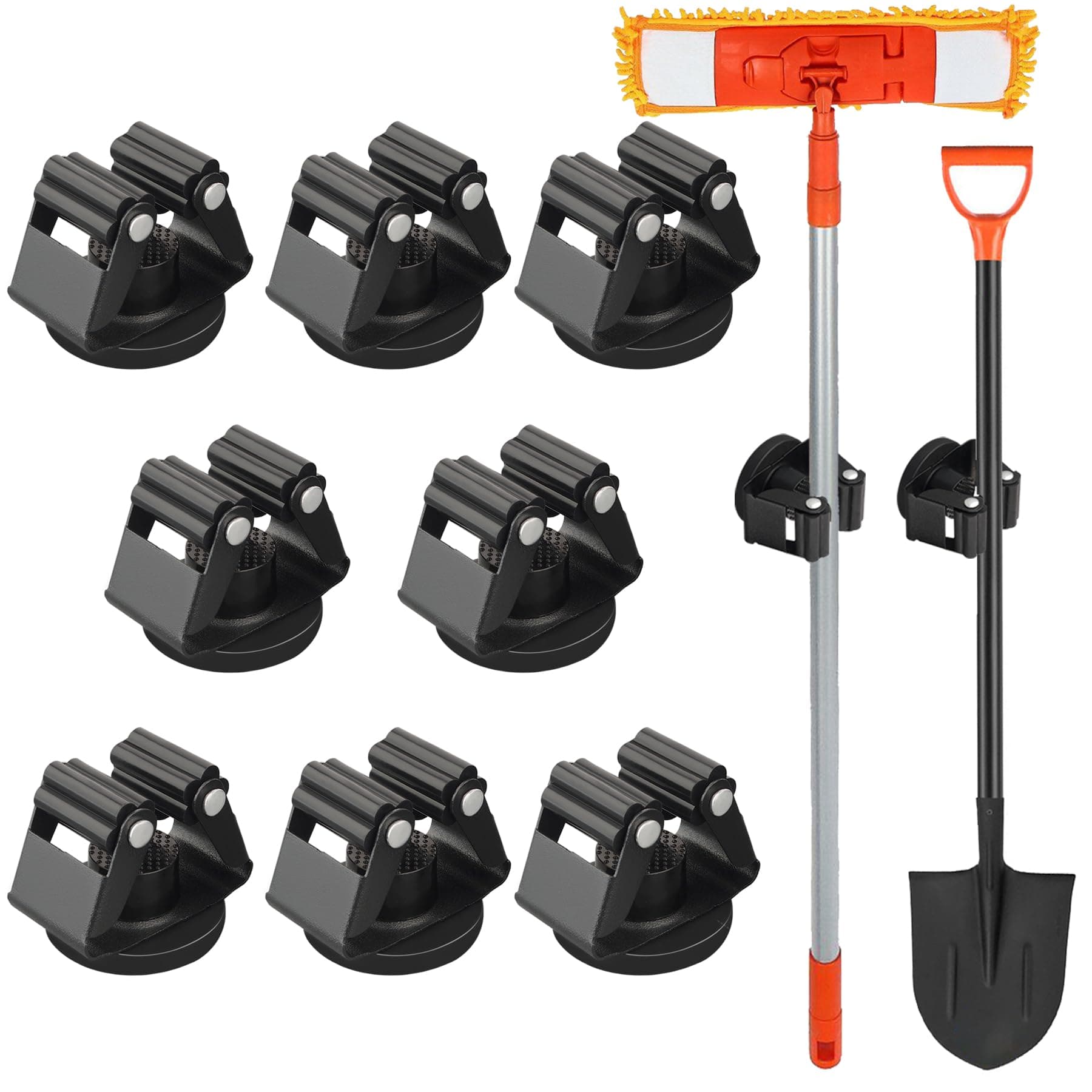 MUTUACTOR 8Pack Magnetic Broom Holder Heavy Duty,Non-slip Broom Holder Magnetic Mount for Kitchen Laundry,Anti-scratch Broom and Mop Holder for Refrigerator Storage Iron Shed Washing Machines