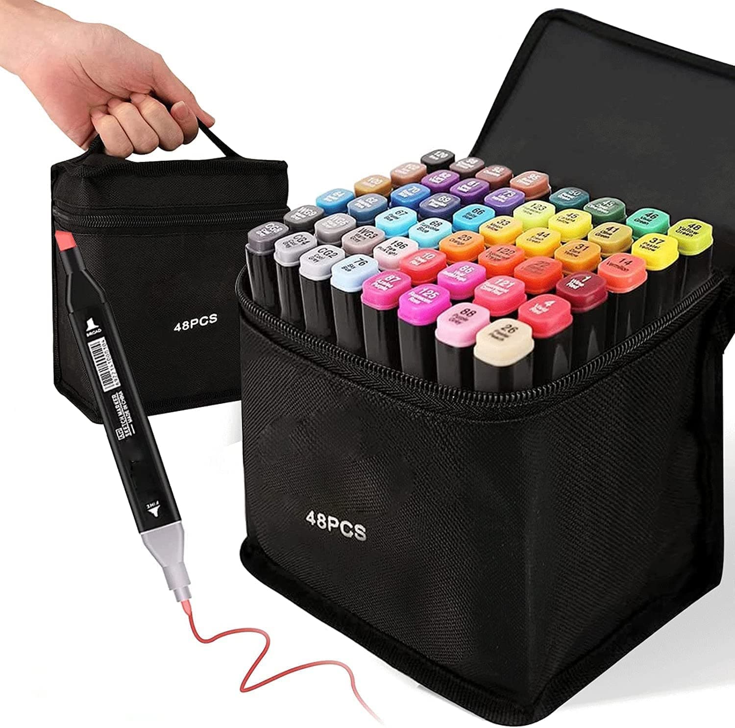 Kebuye 48 Colors Alcohol Markers Set, Dual Tips Blender Art Markers for Drawing Sketching Coloring Artist Pens and Underlining, Professional Permanent Sketch Markers for Kids Adult Coloring