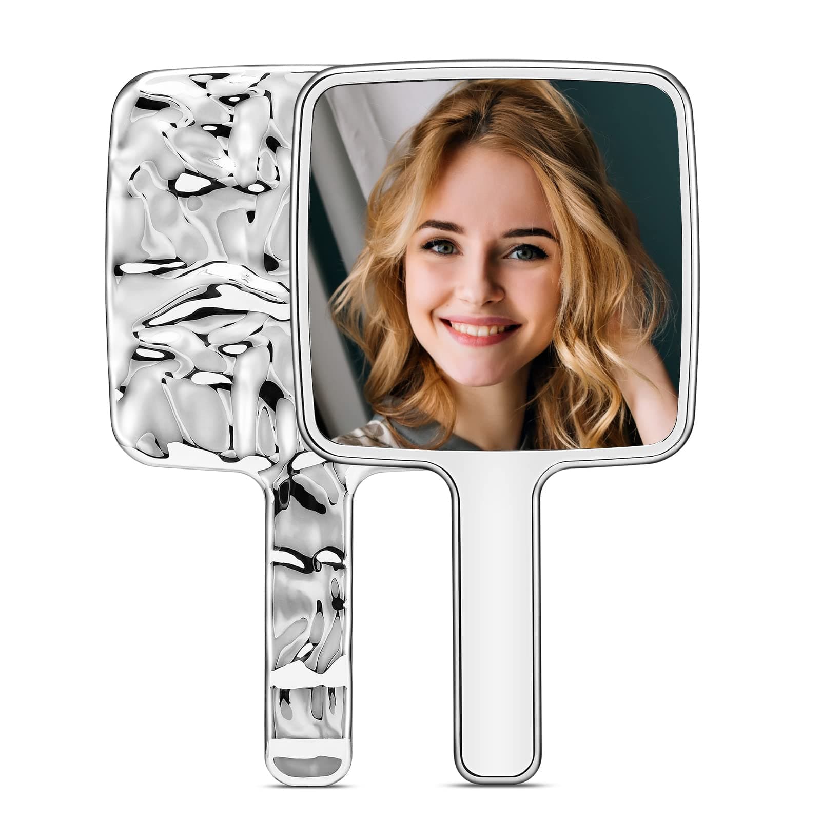 MIRRORNOVA Handheld Mirror, 5"L x 9"W, Small Hand Mirror for Makeup, Silver
