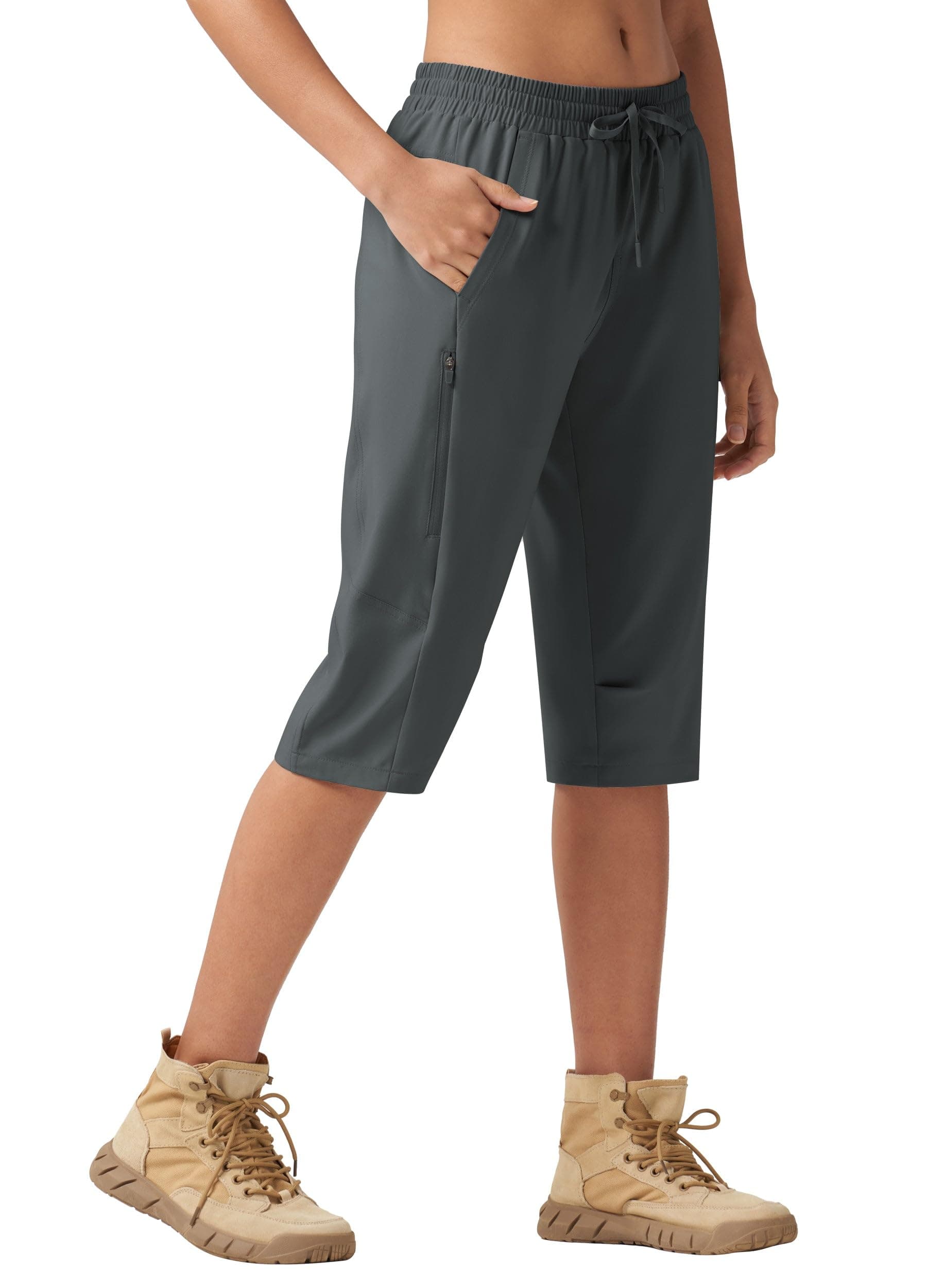 Willit Womens 15" Hiking Long Shorts Lightweight Zipper Pockets Below Knee Length Cargo Quick Dry Water Resistant Dark Grey XXL