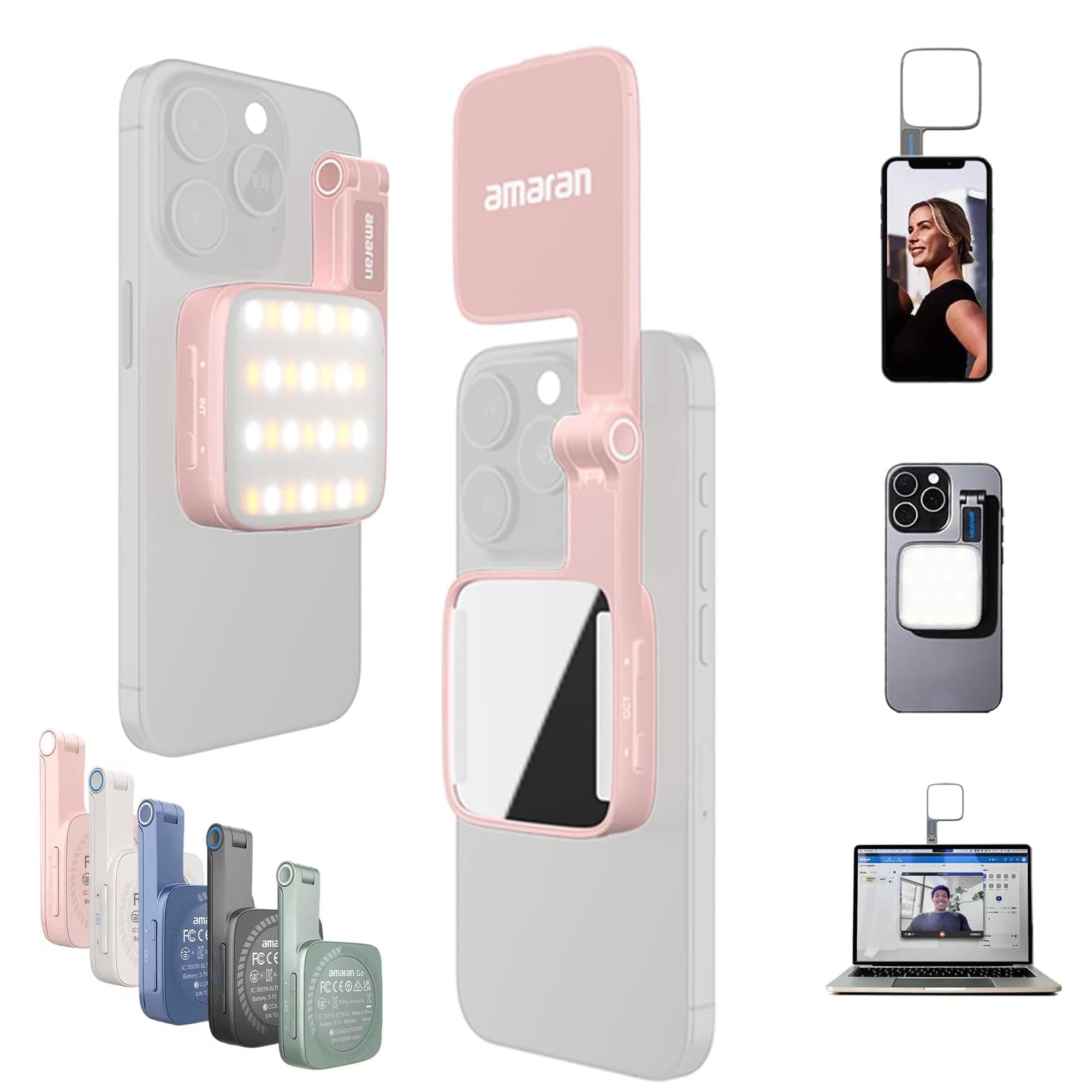 Amaran Go Magnetic Selfie Phone Light,Dual LED Light Source (Pink)