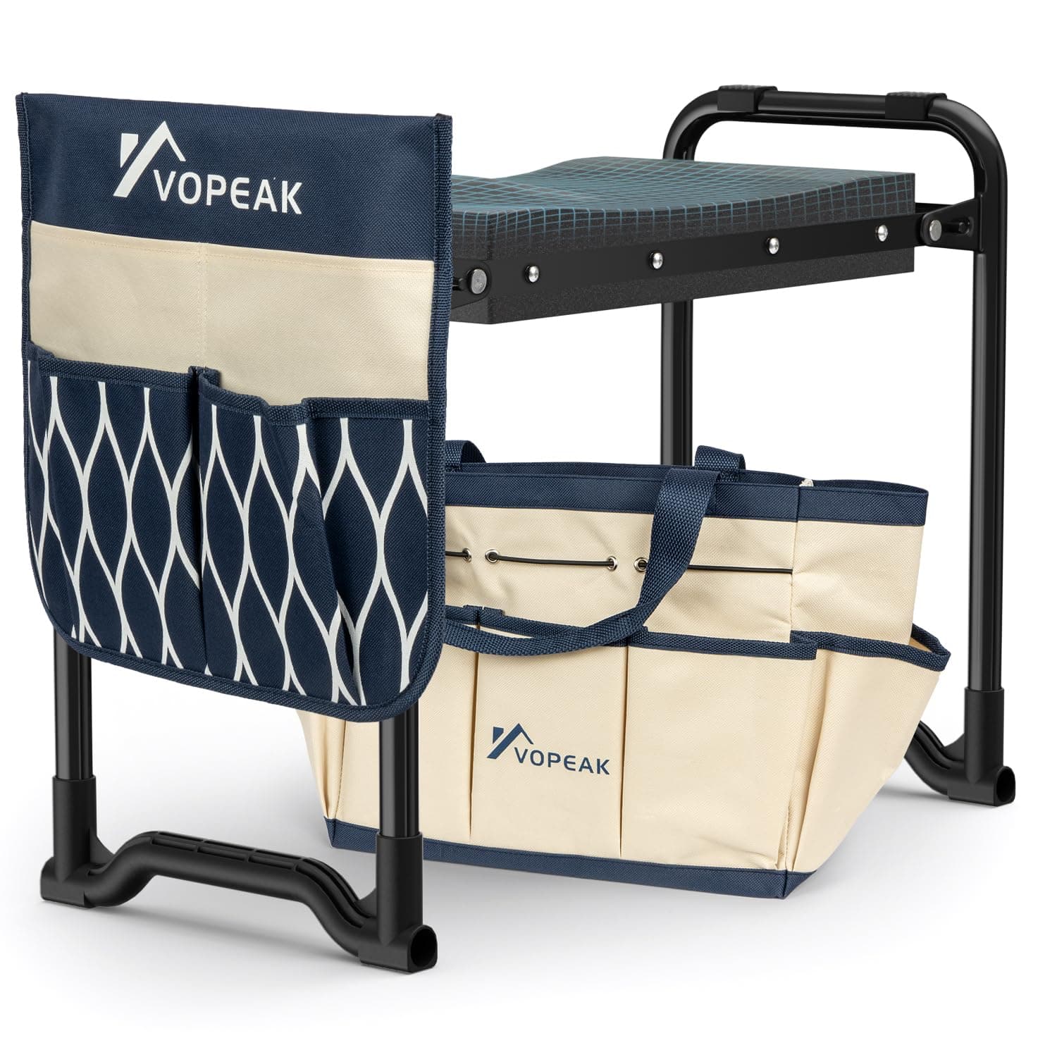 VOPEAK Garden Kneeler and Seat Heavy Duty, Foldable Garden Stool with Upgraded Widened Thick Kneeling Pad, Stable Garden Kneeler with 2 Large Tool Bags, Gardening Gifts for Women, Men, Seniors, Blue