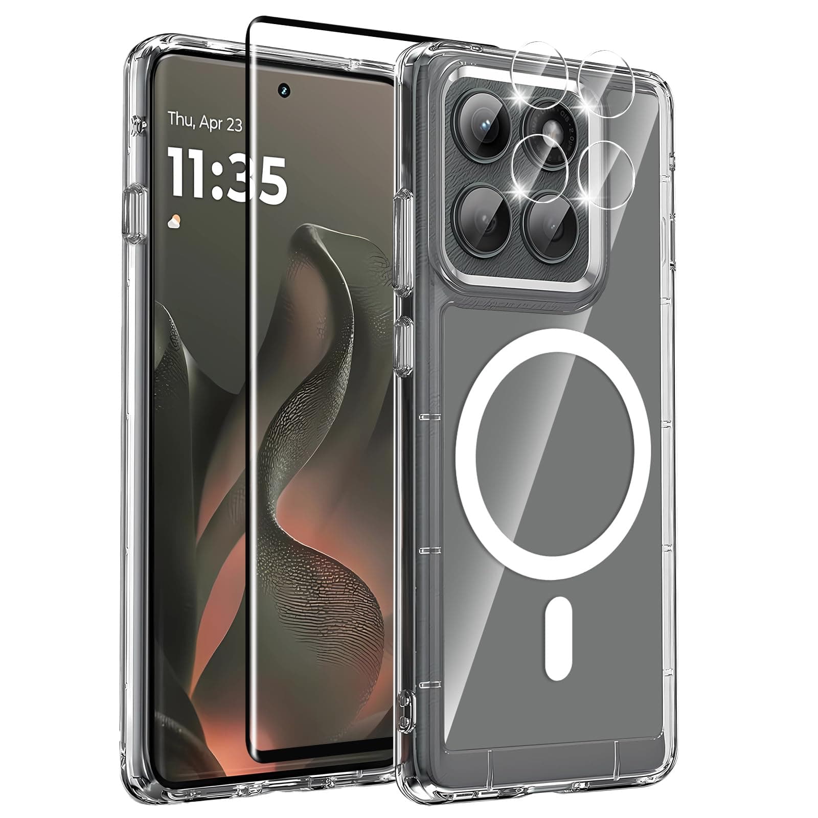 Magnetic for Motorola Edge 2025 Case, with Screen Protector & Camera Lens Protector, [Non-Yellowing] [Shockproof Military] Transparent Back Slim Bumper Cover Phone Case for Moto Edge 2025, Clear
