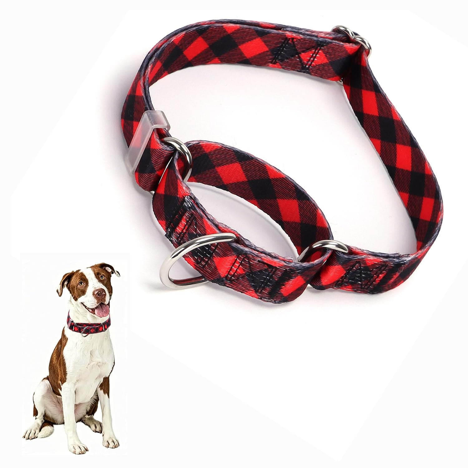 Martingale Collar for Dogs,Red Buffalo Plaid Martingale Dog Collar Adjustable Premium No Slip Collar Martingale Collar for Medium Girl or boy Dogs