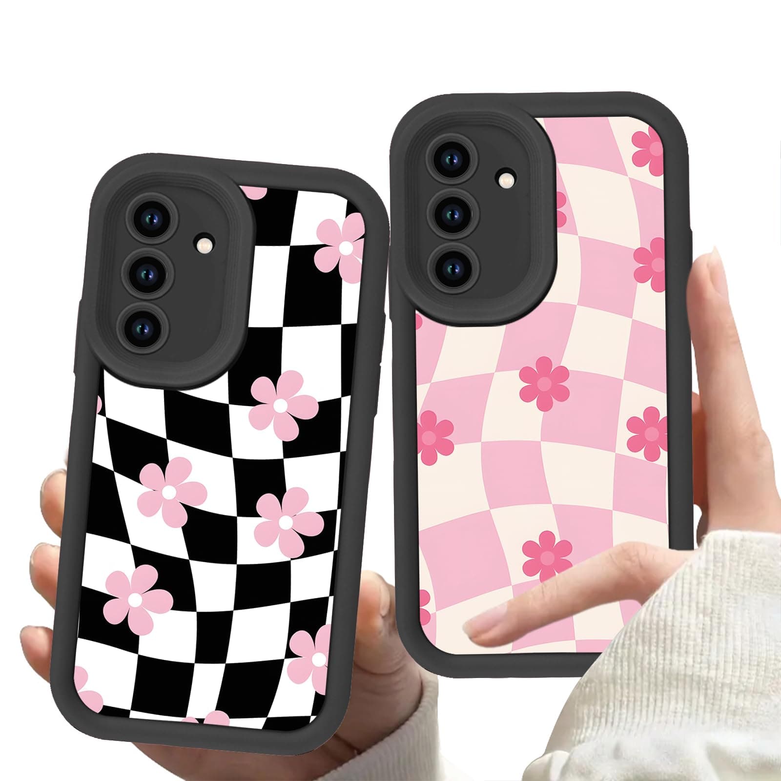 2 Pack Cute Checkered Flowers Phone Cases for Samsung Galaxy A25 5G Case Soft Shockproof Protective for Women Men Phone Cover Funda for Samsung A25 6.5 Inch