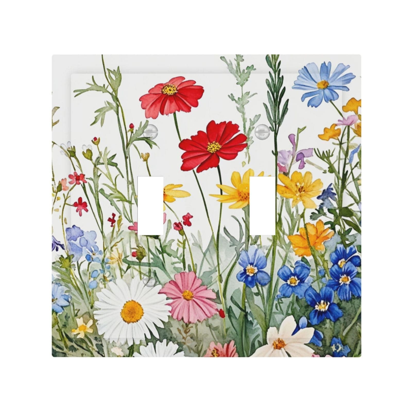 CZRPKEN Toggle Light Switch Cover Watercolor Floral Botanical Wildflowers with Vibrant Colors 2 Gang Gfci Decorative Wall Plate for Garden Theme Bedroom & Home Office Decor