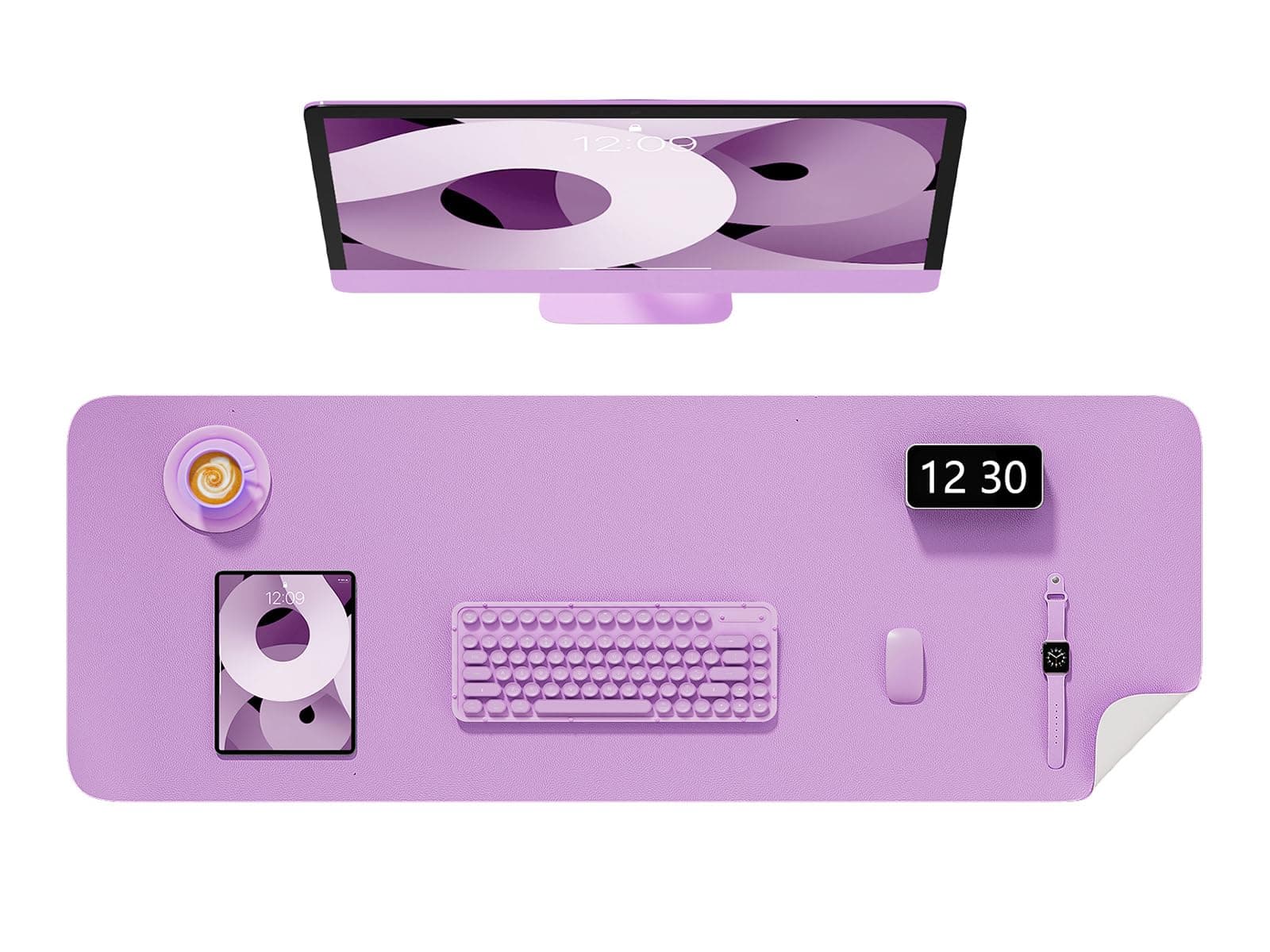 Niniubye Desk Pad, 48" x 17" PU Leather Non-Slip Desk Mat Large Mouse Pad for Desktop, Waterproof Laptop Computer Writing Mat for Office, Home, Work, Gaming, Purple