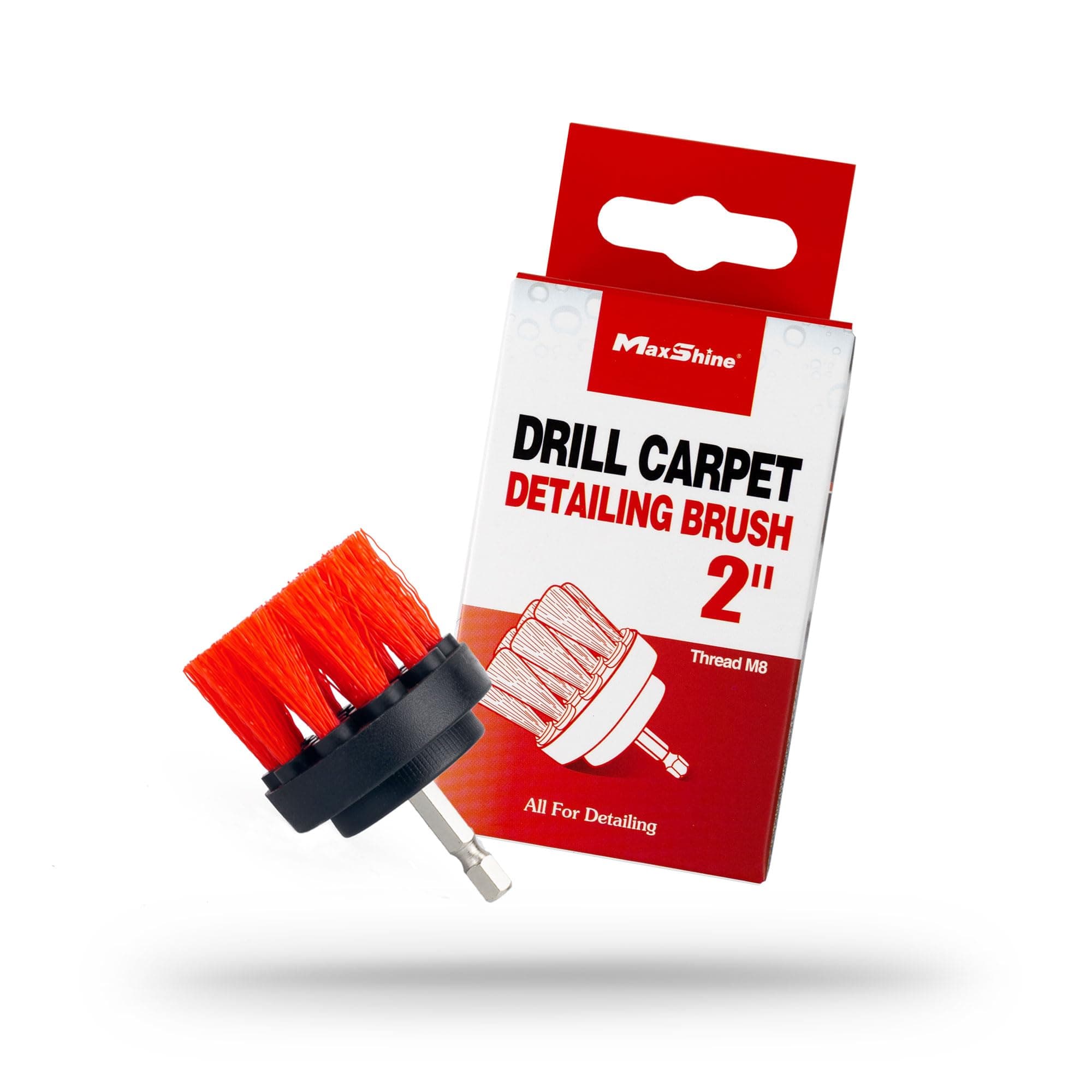 Maxshine | Drill Carpet Brush, 2 Inch, Red, Plastic Handle | Medium-Duty Bristles, Drill Attachment, Compact Design | Cleans Carpets and Upholstery