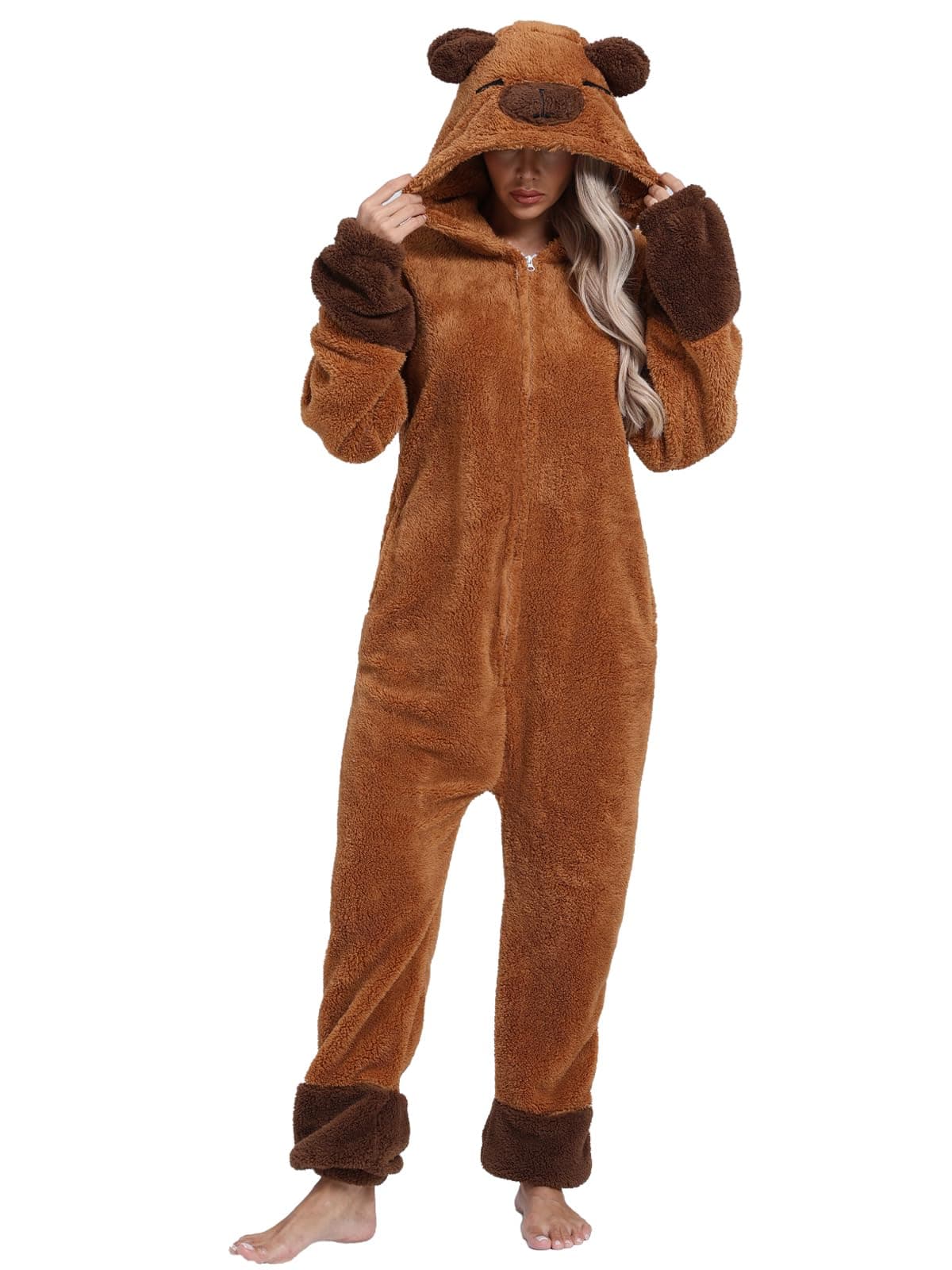 DKRUW Adult Onesie Pajamas Animal One Piece Costume Halloween Cosplay for Women Men, Kapibara, X-Large