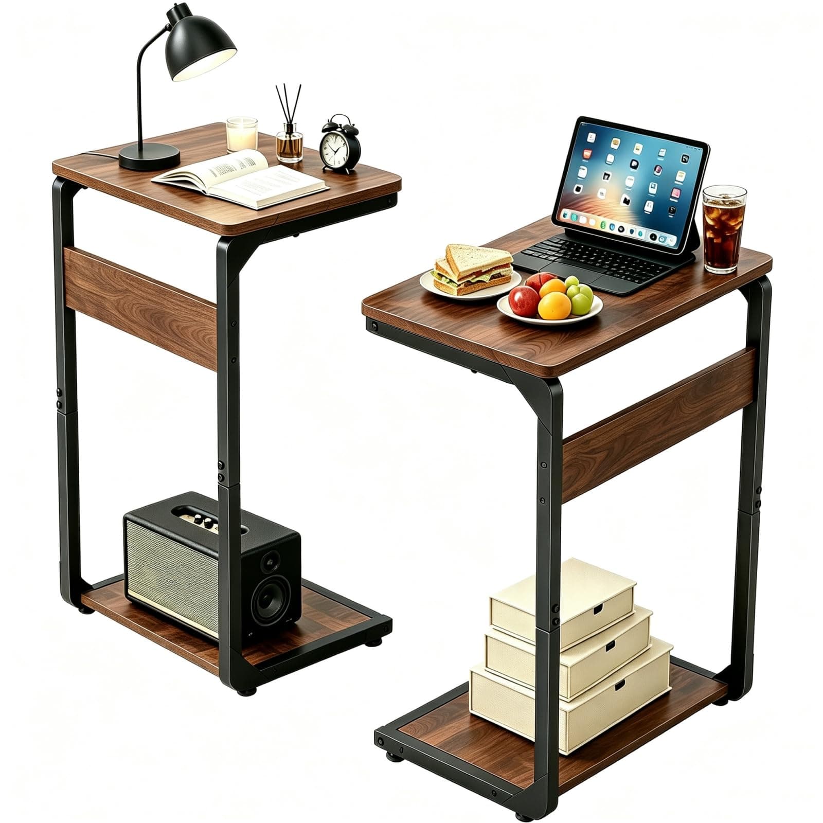 Vovonusy C-Shaped End Tables, TV Trays Set of 2, Small Side Table for Couch, Sofa Table for Living Room, Bedroom, Bedside ET-YB-BRW2
