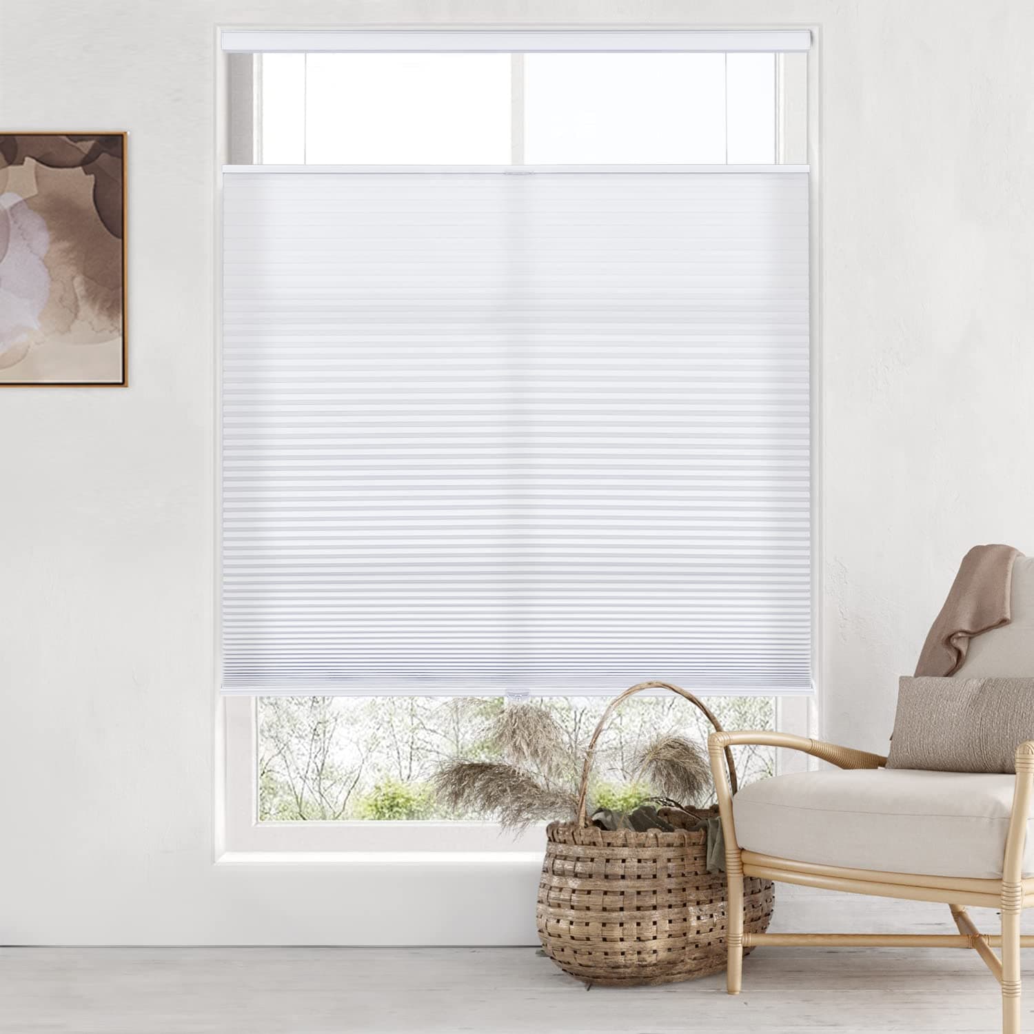 LazBlinds Top Down Bottom Up (TDBU) Cordless Cellular Shades, Light Filtering Honeycomb Shades Thermal Insulation Noise Reduction Blinds for Windows, 25" W x 64" H, White