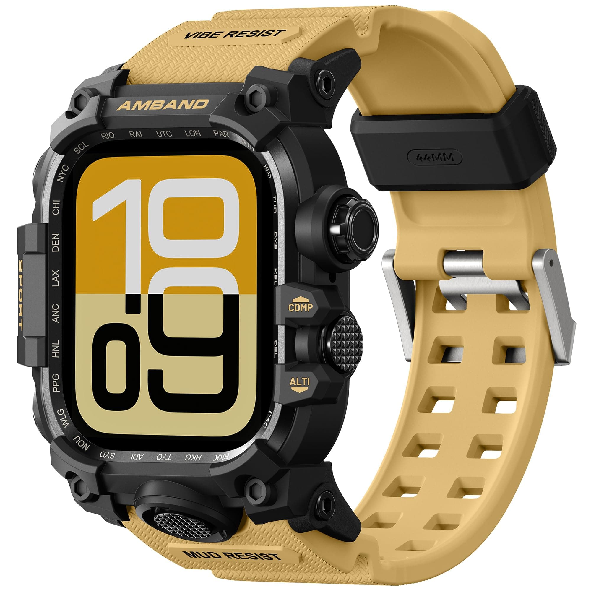 amBand Bands Case Compatible with Apple Watch SE 3/SE 2/SE/6/5/4 44mm for Men, M3 Rugged Heavy Duty Cover Tactical Strap Military Grade Protective Bumper Protector for iWatch 44 mm Men Sand Beige