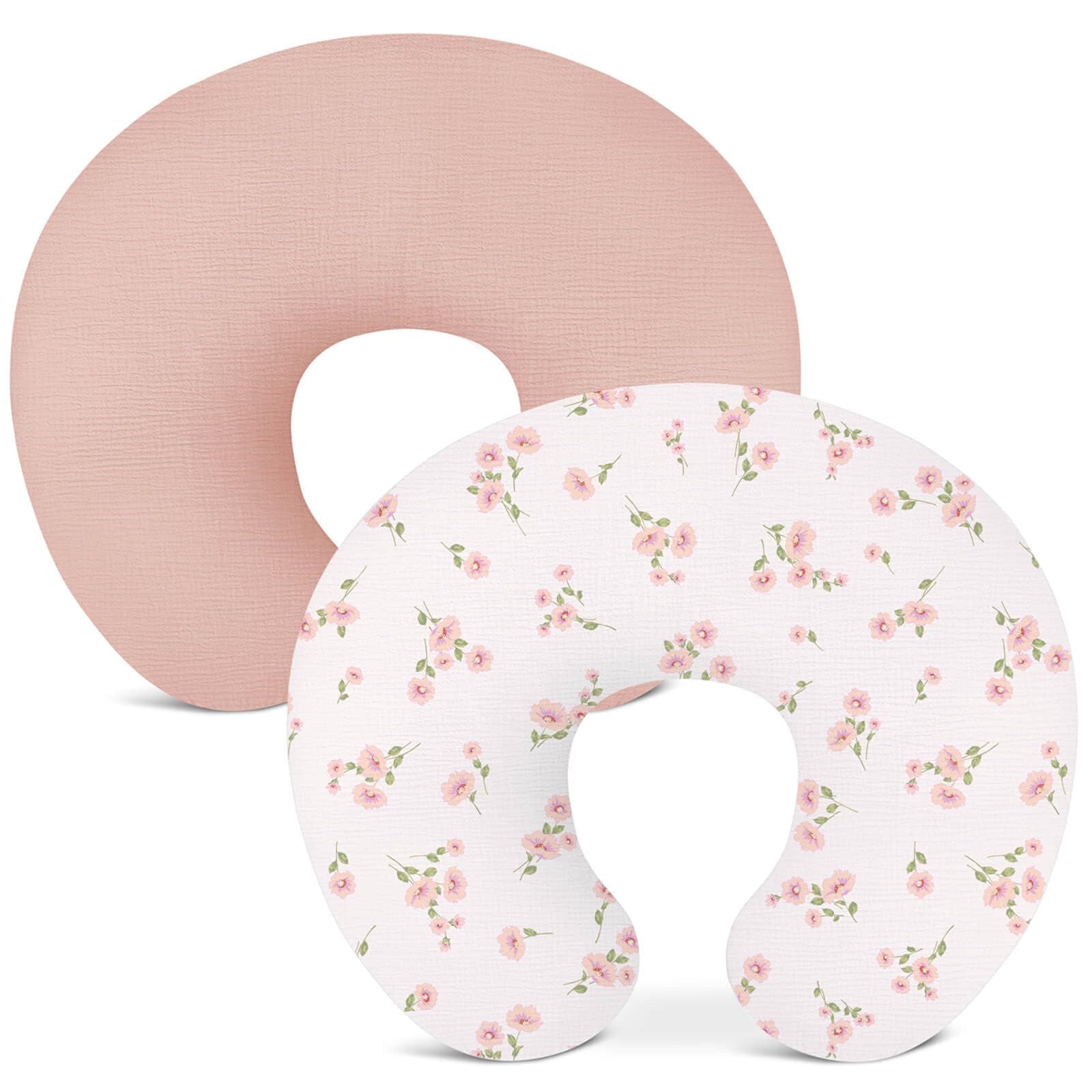 Wimist Nursing Pillow Covers, Muslin Nursing Cover for Breastfeeding Pillows, Comfortable for Baby Girls and Boys (Rosy)