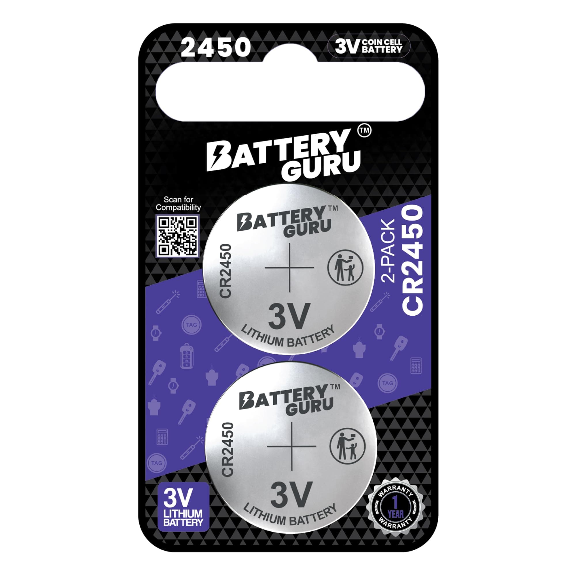 Car Key Battery for Toyota Prius (2023-2024 Prius Smart Key Batteries CR2450 3V Pack of 2)