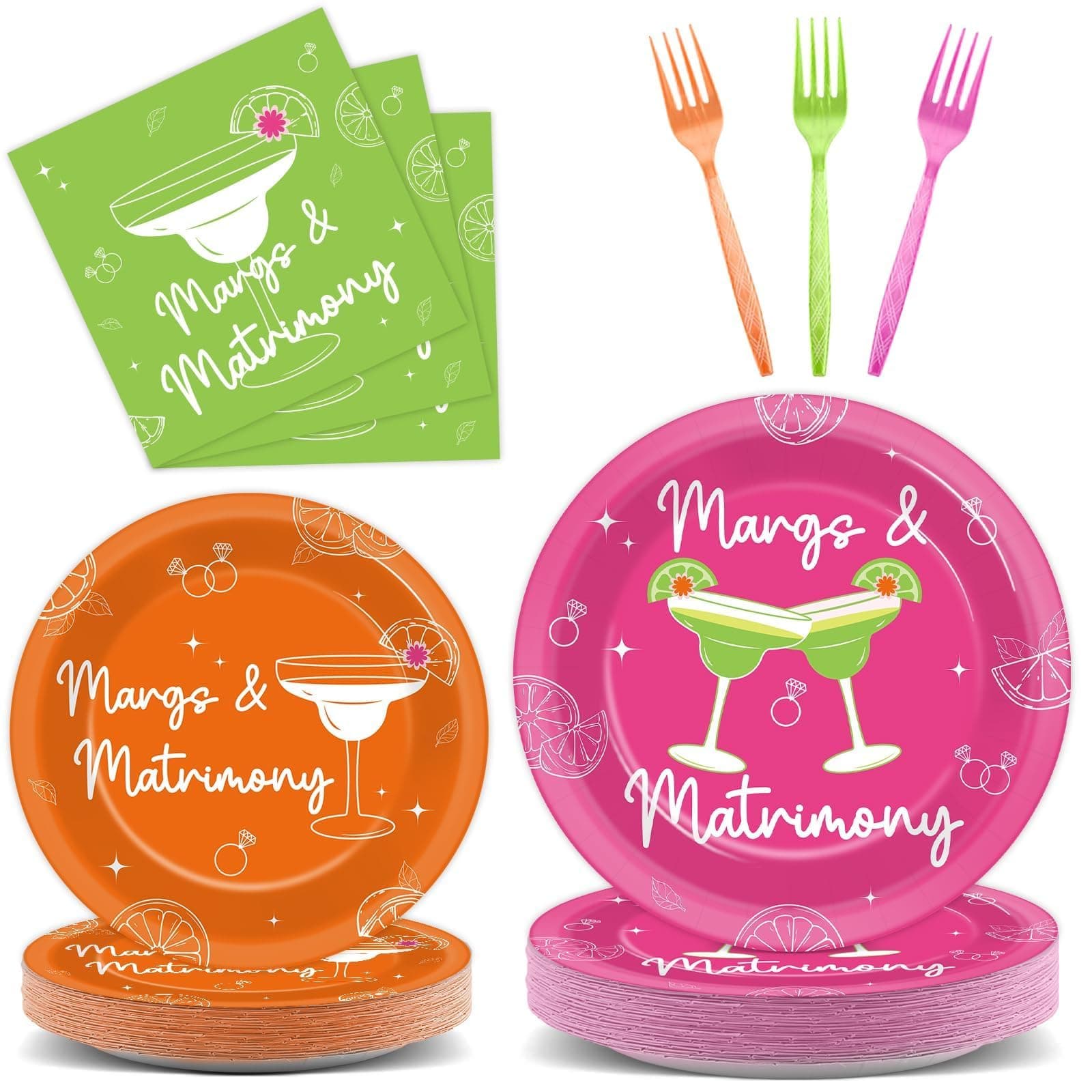 96pcs Margs & Matrimony Bachelorette Party Decorations Martini Plates Napkins Party Supplies Margarita Tableware Dinnerware for Birthday Bridal Shower Wedding Mexican Fiesta Favors for 24 Guests