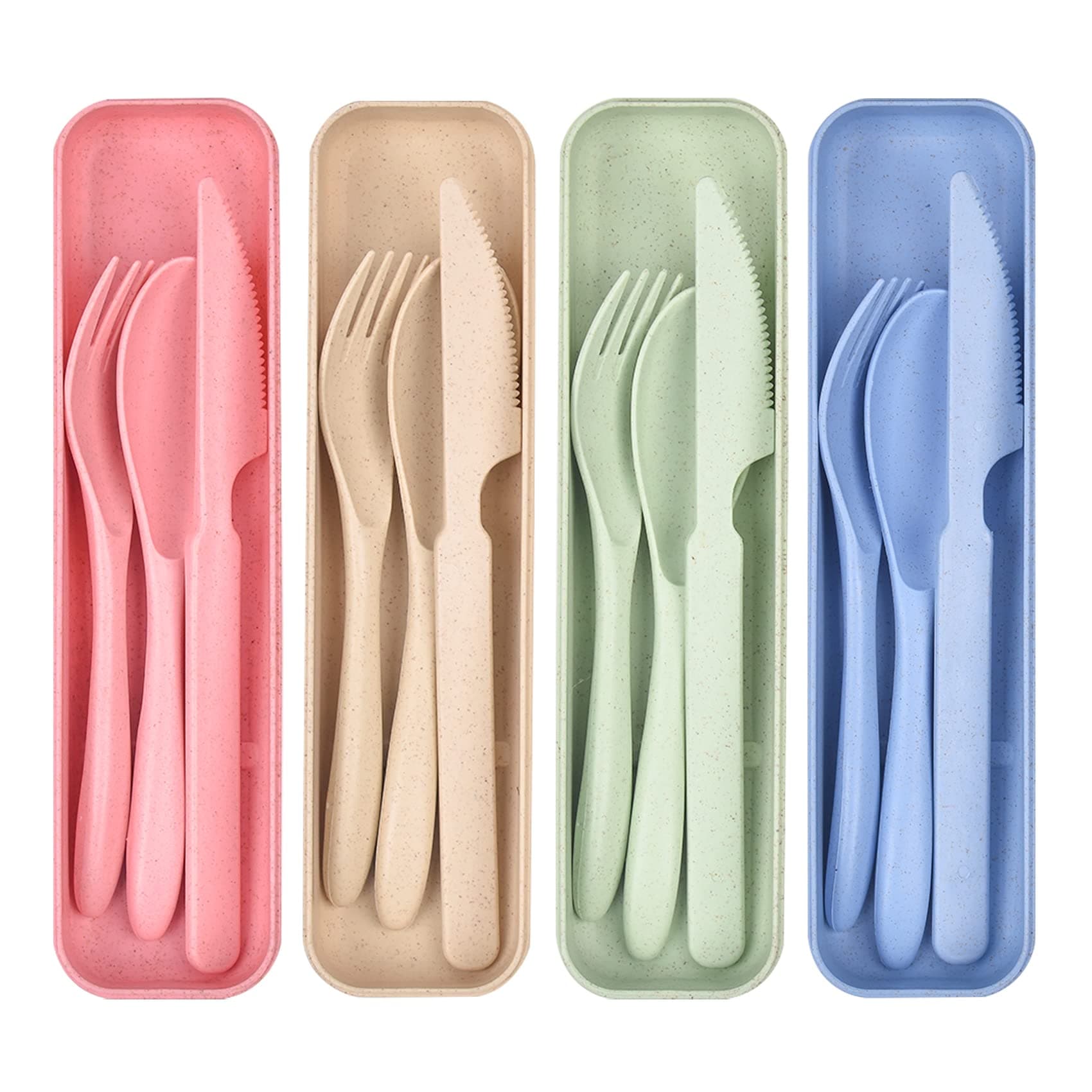 4 Pack Camping Utensils Set with Case, Spoon Knife Fork Portable Cutlery