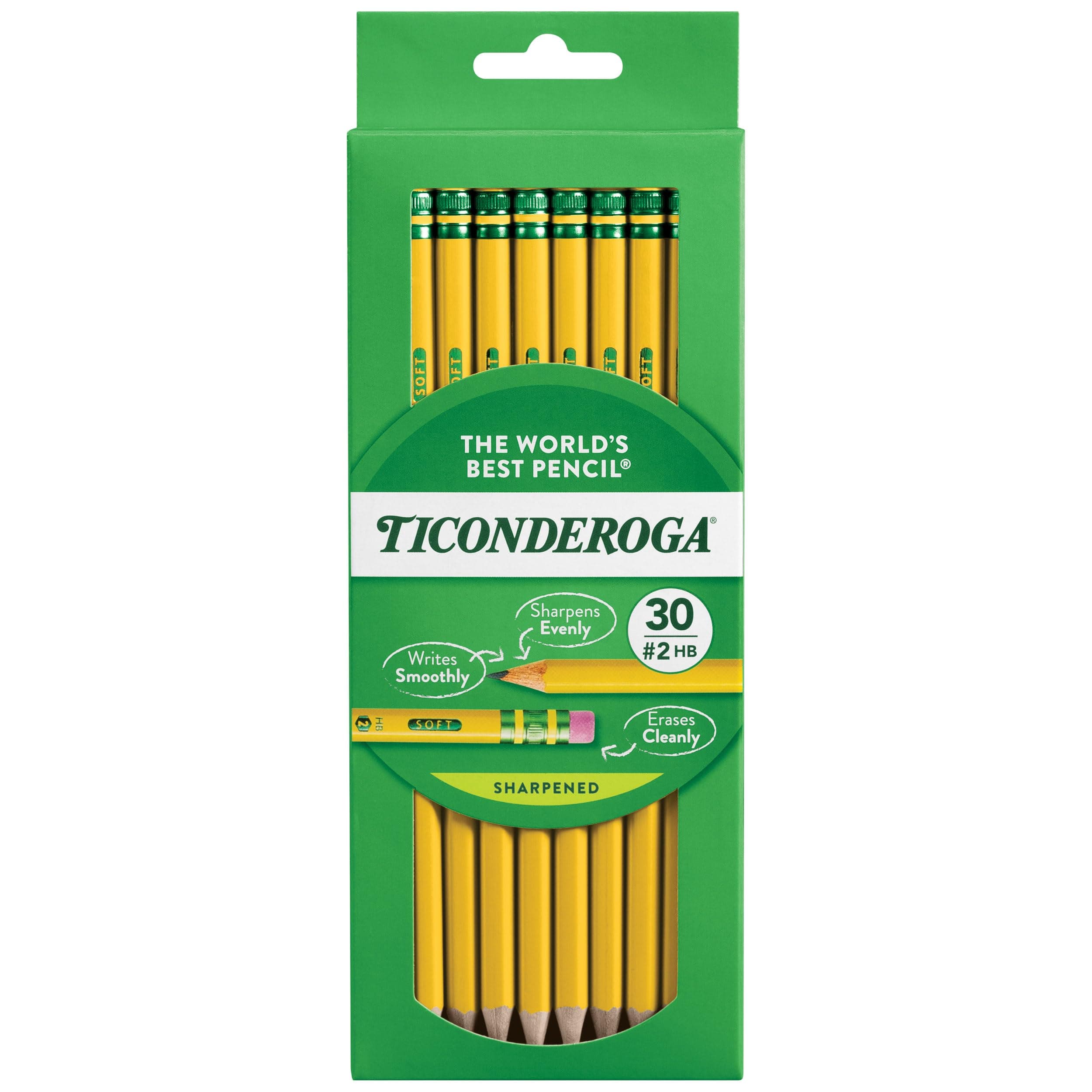 Dixon Ticonderoga 13830 Wood-Cased 2HB Pencils, Pre-Sharpened, Box of 30, Yellow