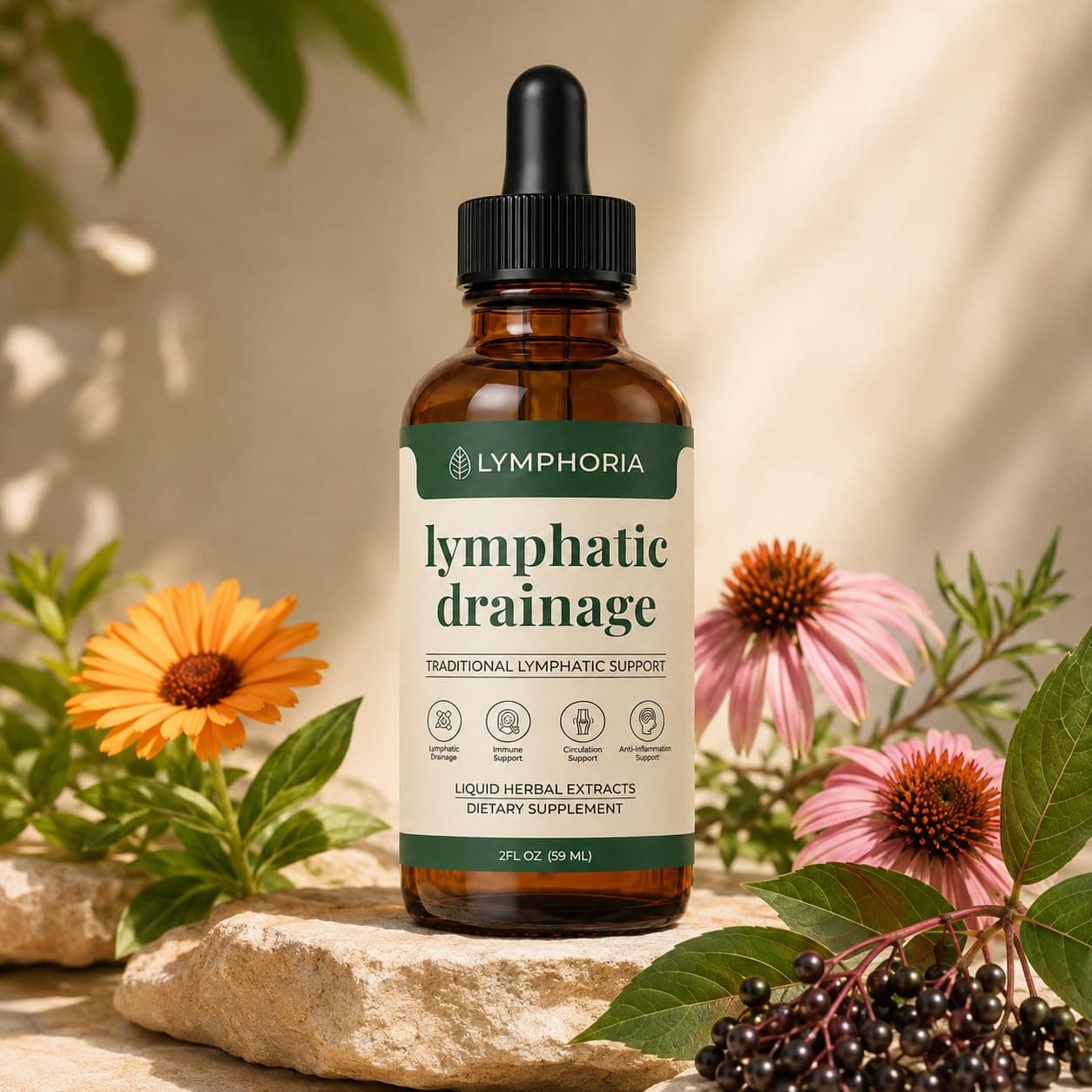 Lymphoria Lymphatic Drainage Drops, Reduces Body Puffiness, Fluid Balance Support, Promotes Clearer Radiant Skin, Daily Body Detox, 2 fl oz (1PCS)