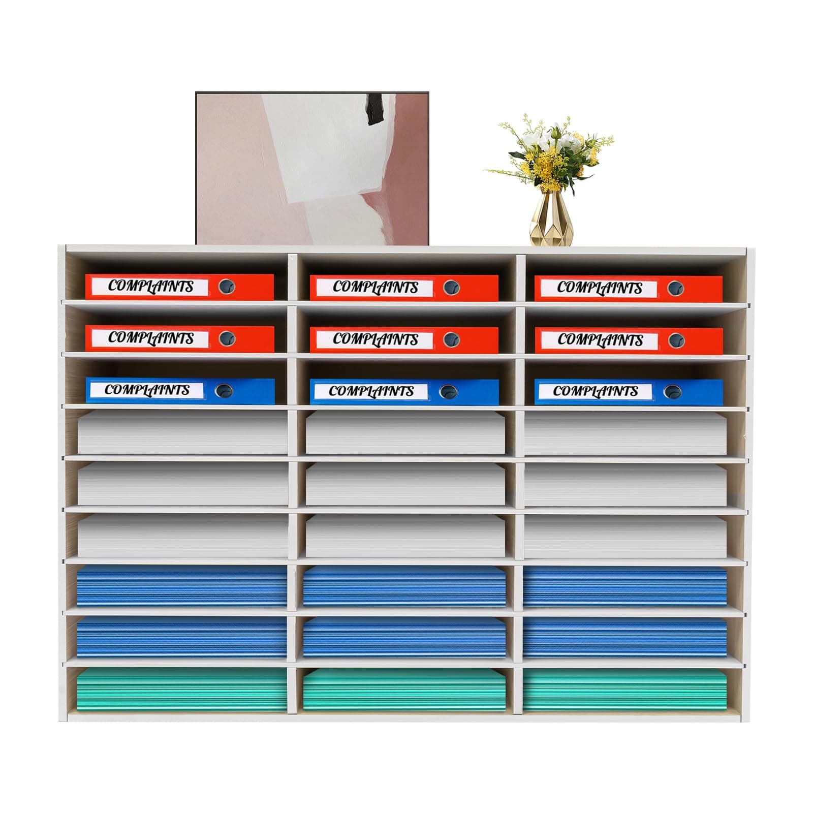 TuBaSaki Literature Organizer 27 Slots Compartments Desktop File Sorter Mail Center Paper Storage Cabinet Home & Office Mailbox School Classroom Keepers (Grey)