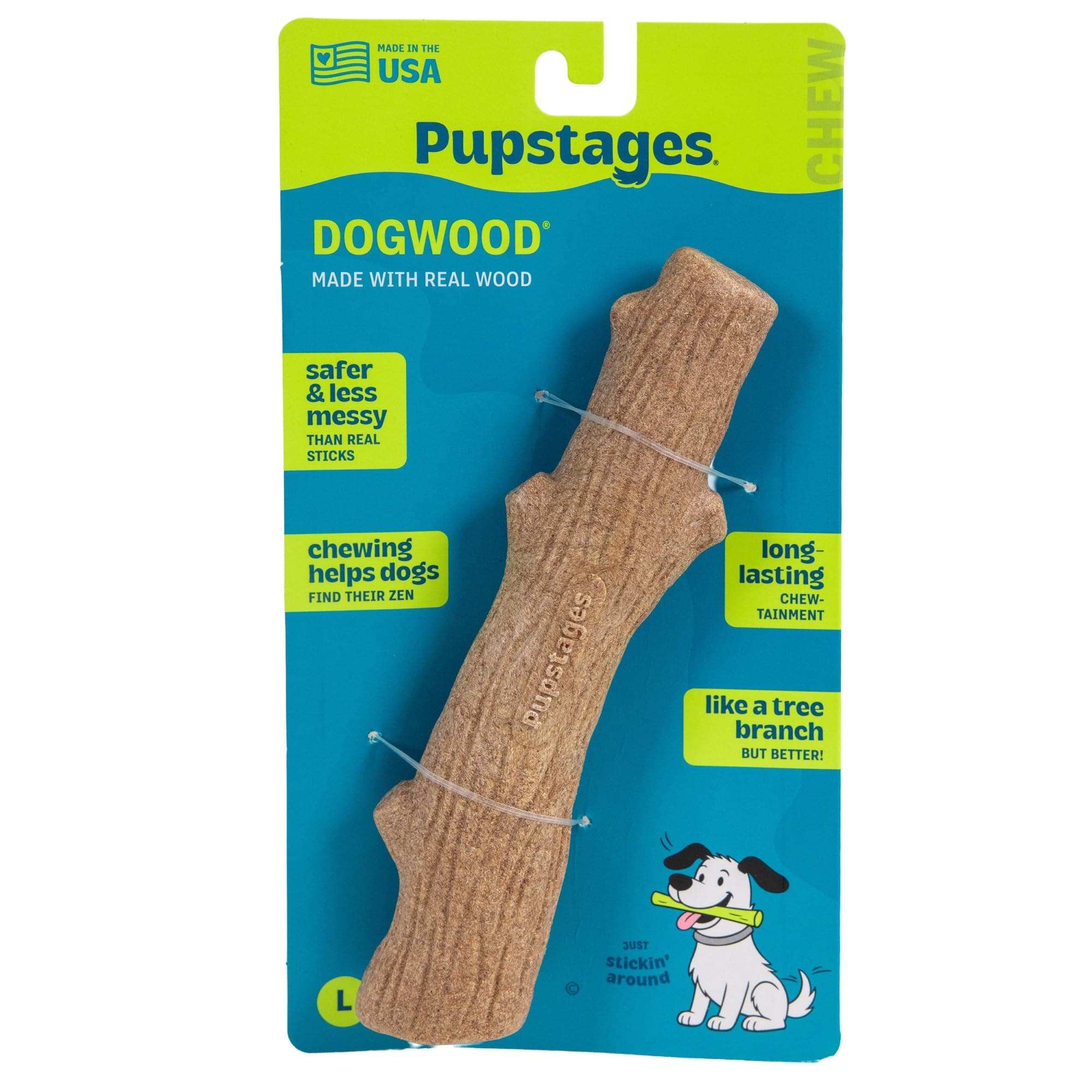 Pupstages Dogwood Stick Dog Chew Toy, Made in USA, Large, 8"