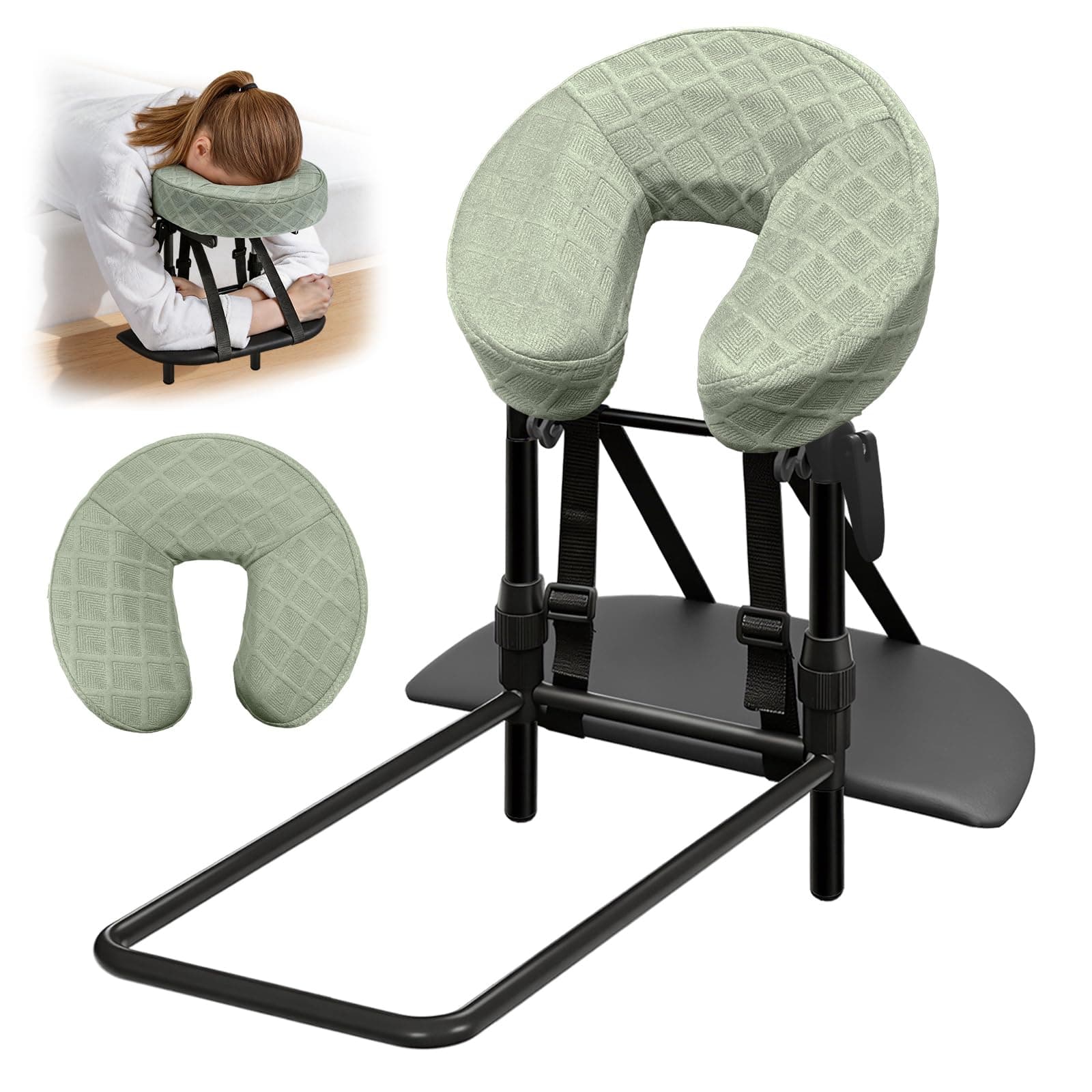 willbuy Massage Headrest – Home Face Cradle Pillow for Prone Sleeping & Neck Support, Under-Mattress Face Rest with Breathable Memory Foam, Portable Massage Table Kit for Home Relaxation (Green)