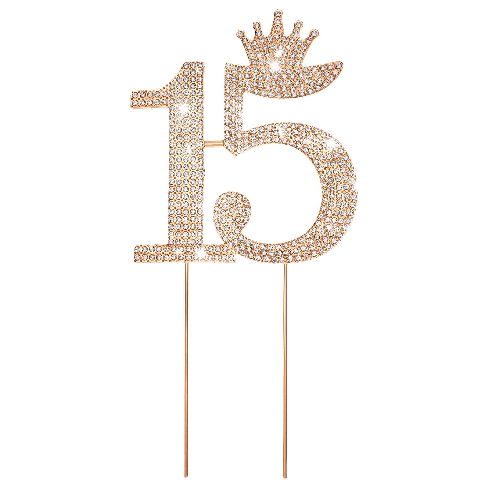 15 Cake Topper, Gold Number 15 Crystal Rhinestones Cake Topper for Women Girls Party and Anniversary Decoration
