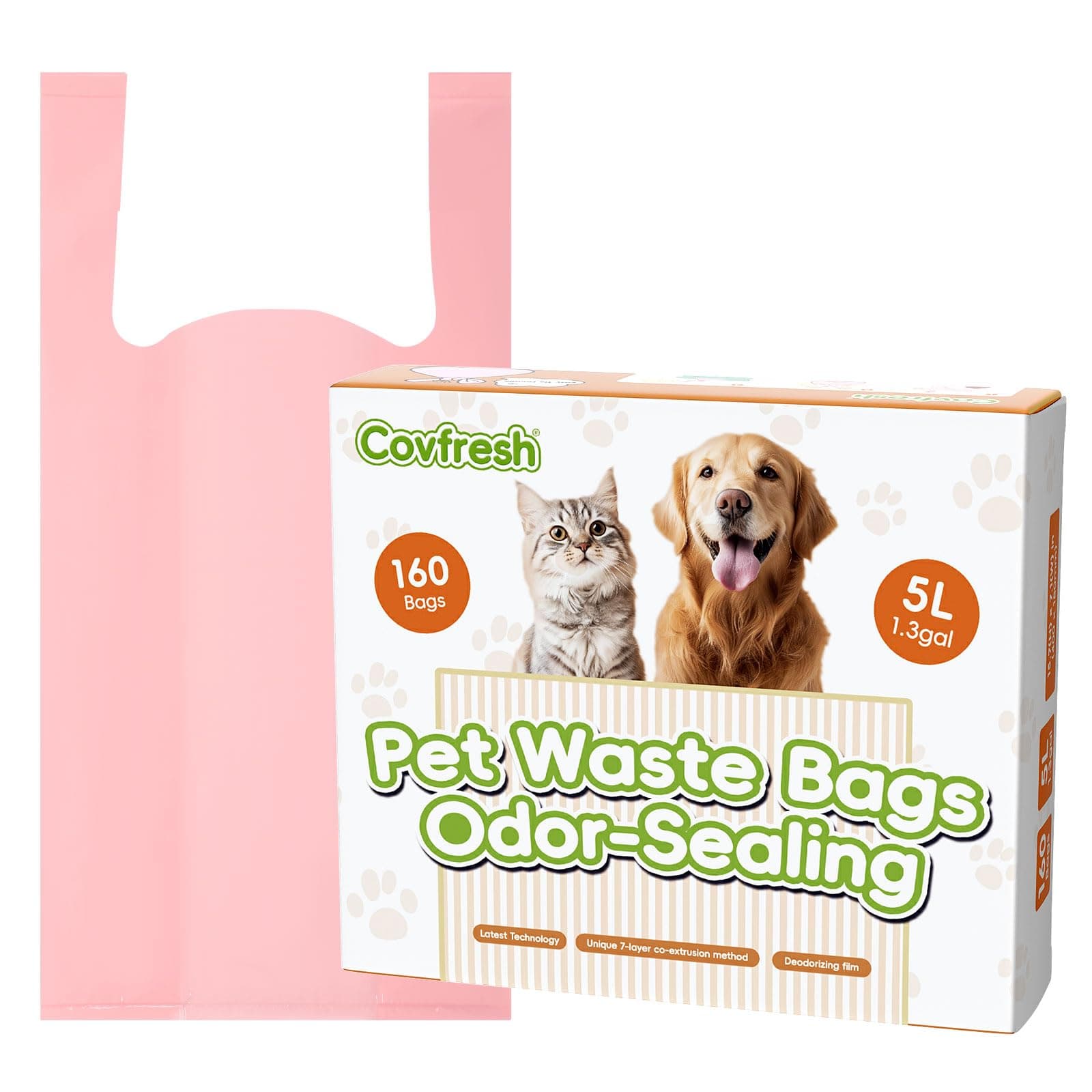 Covfresh 160 Counts Odor Sealing Dog Poop Bags With Handles for Large Dogs