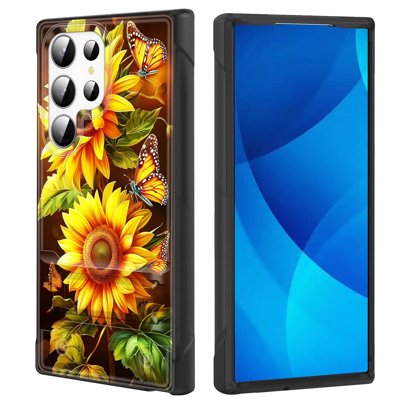 GFEWYTJYJ for Galaxy S25 Ultra Case,Dual-Layer Rugged Shockproof Cell Phone Cover with Kickstand|Military Drop Proof Protective Case for Samsung Galaxy S25 Ultra 6.9 inch 2025,Butterfly on Sunflower