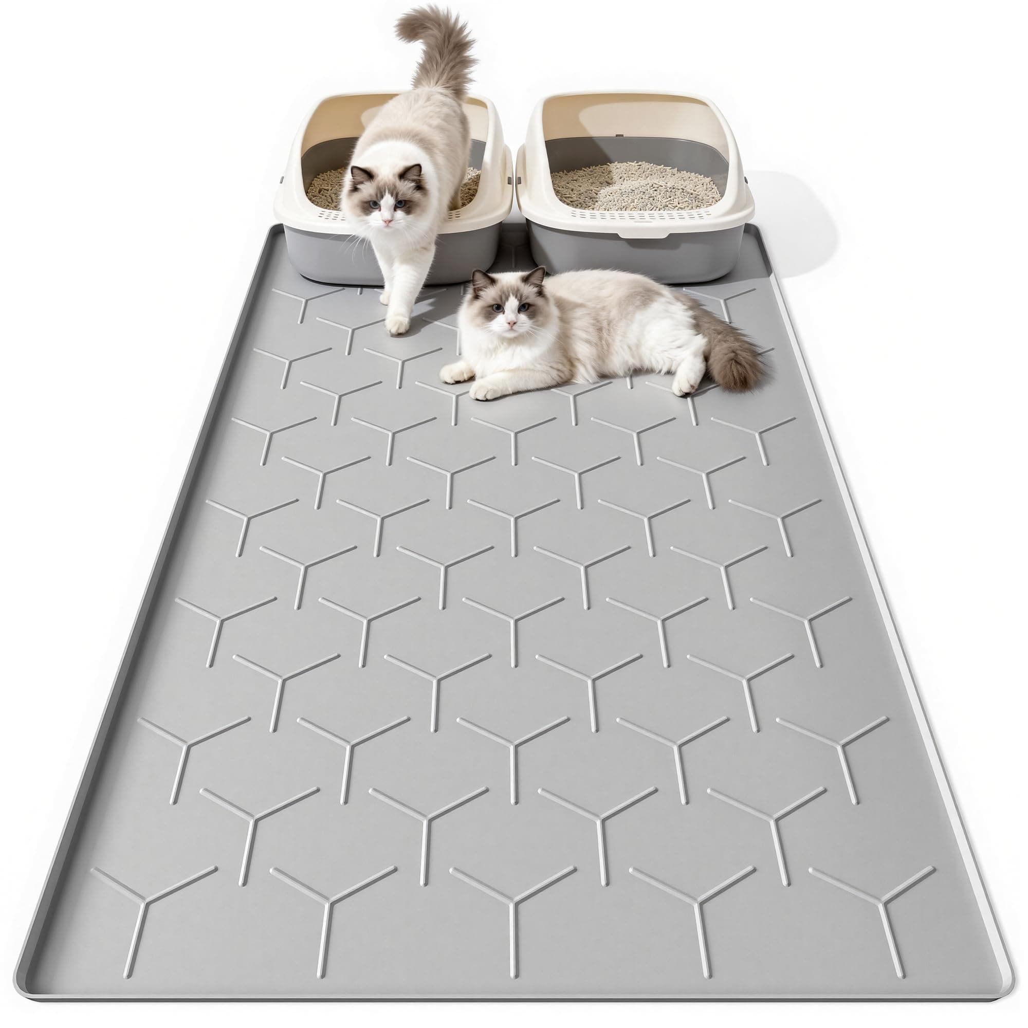 Bulkniu Extra Large Silicone Cat Litter Mat, Waterproof/Urineproof, Litter Recycling, Easy to Clean, Soft on Kitty Paws (28"X40"-Grey)