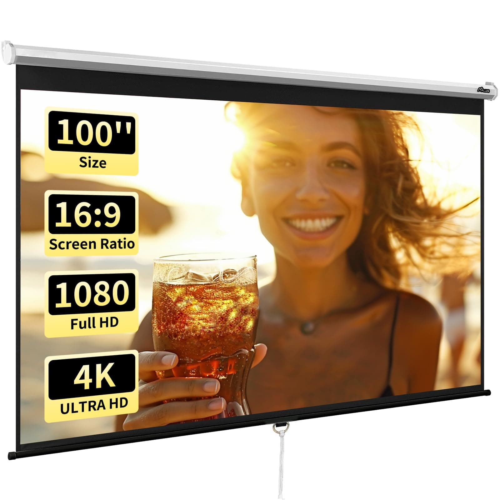MPLUS Projection Screen 100" 16:9 4K HD Manual Pull-Down（White）