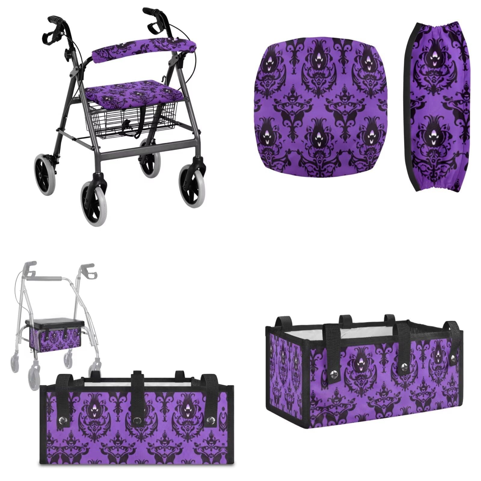 Maiyoinou Halloween Hunting Rollator Walker Seat and Backrest Covers with Nylon Buckle Easy Installation Rollator Walkers Storage Bag Best Gift for Family (3 Pieces)