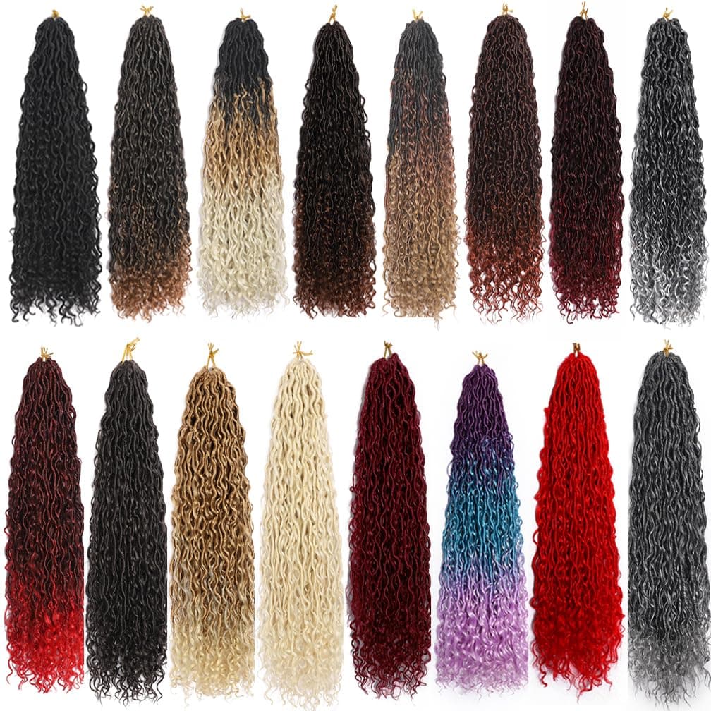 BALINGHAIR Goddess Locs Crochet Hair Black 18 Inch 3 Packs Bohemian Faux Locs Crochet Hair With Curly Ends Pre Looped Hair Extensions 16 Roots/Pack(1b)