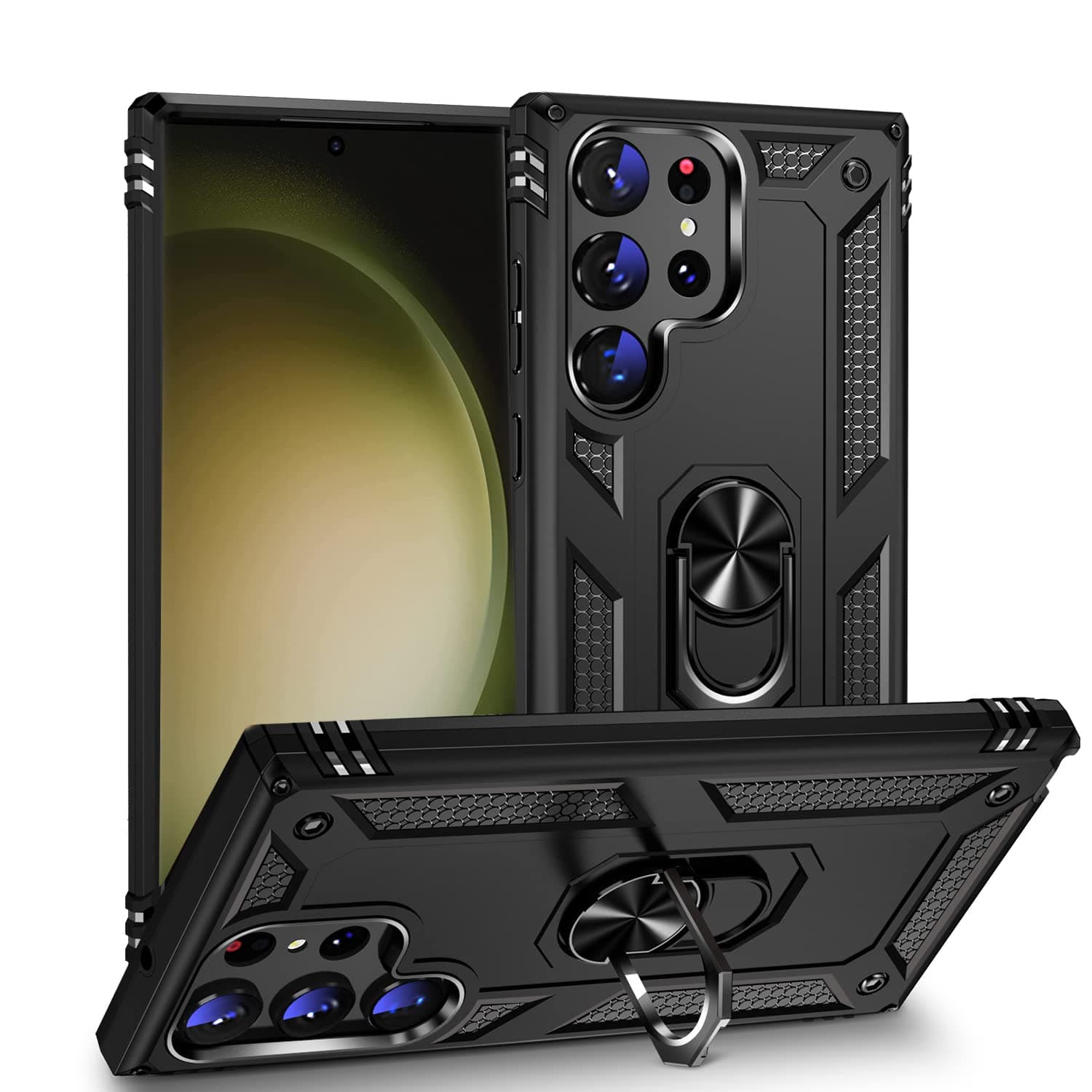 Anvzle for Samsung Galaxy S23 Ultra 5G Case, Dual Layer Protective Heavy Duty Armor Rugged [Military-Grade] Protective for Galaxy S23 Ultra，Magnetic Kickstand Car Holder Phone Case Black