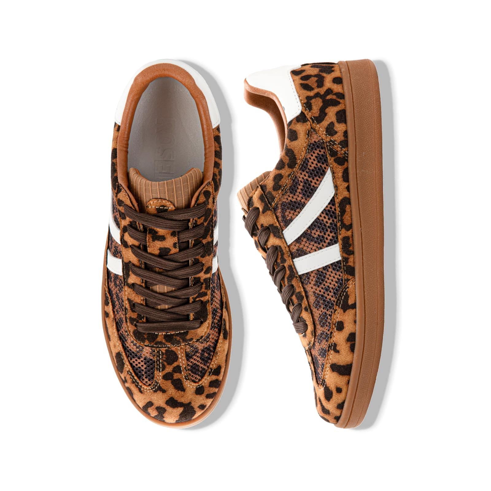 Rosella Carlie Womens Sneakers - Women's Fashion Sneakers with Removable Insole - Stylish and Lightweight Spring Shoes for Women Casual Non-Slip Lace-Up Walking Footwear, Leopard, 8