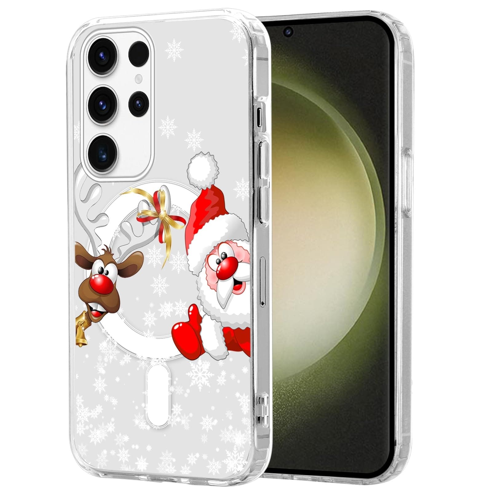 RUMDEY Christmas Transparent Magnetic Case for Samsung Galaxy S24 5G 6.2",Built-in Magnets Compatible with MagSafe, Aesthetics Pattern PC+TPU Protective Shockproof Bumper Girls Cover,Santa Claus A