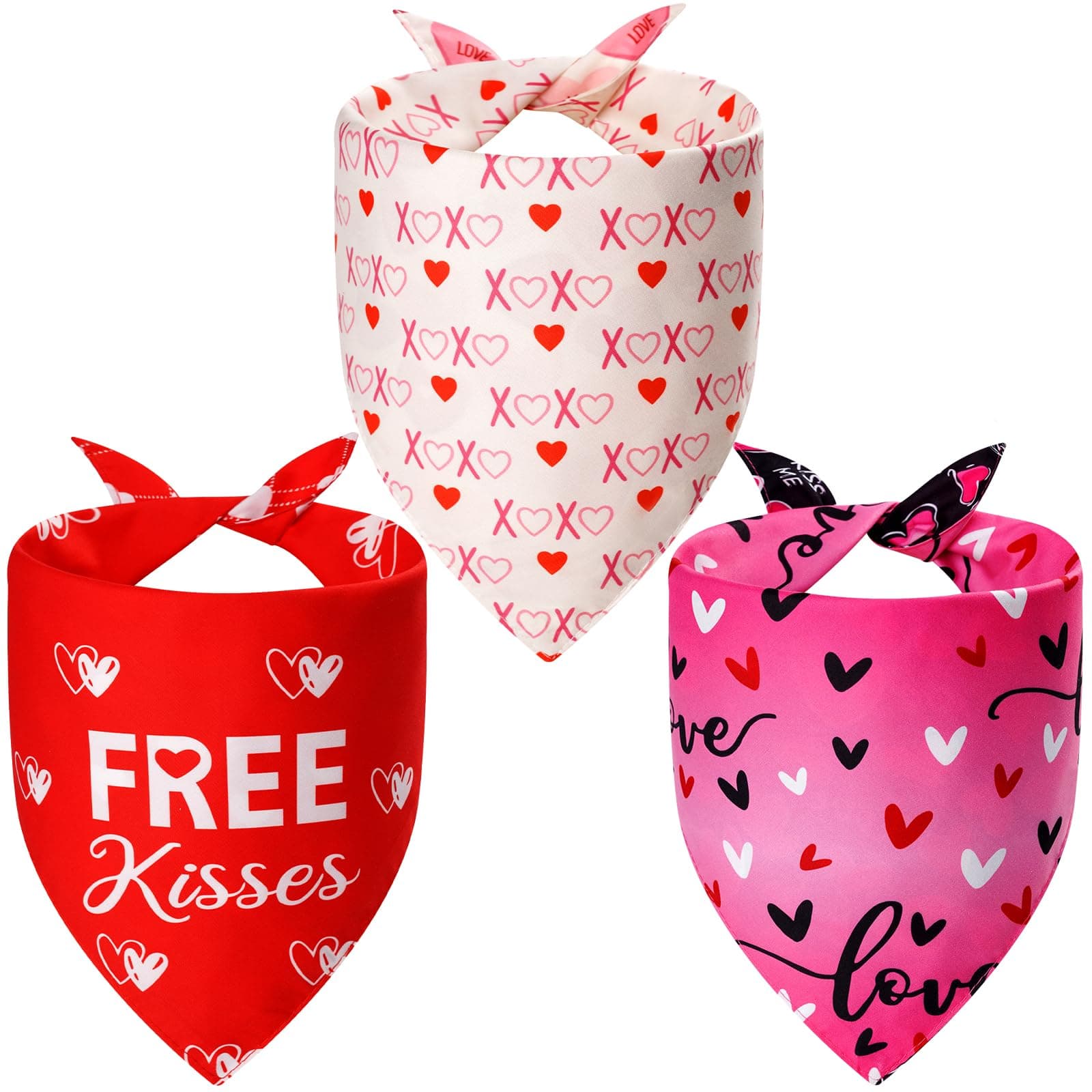 Agroon Dog Valentines Bandana XLarge 3PCS, Sweetheart Scarf for Boy or Girl