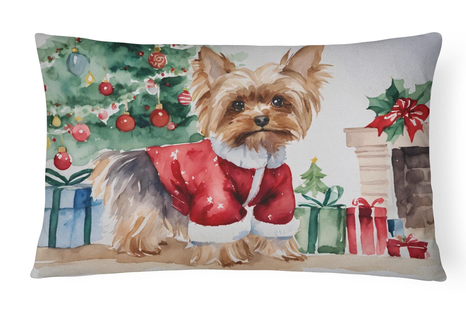 Caroline's Treasures Dogs Waiting on Christmas Fabric Decorative Pillow Throw Pillow, Yorkie 1398