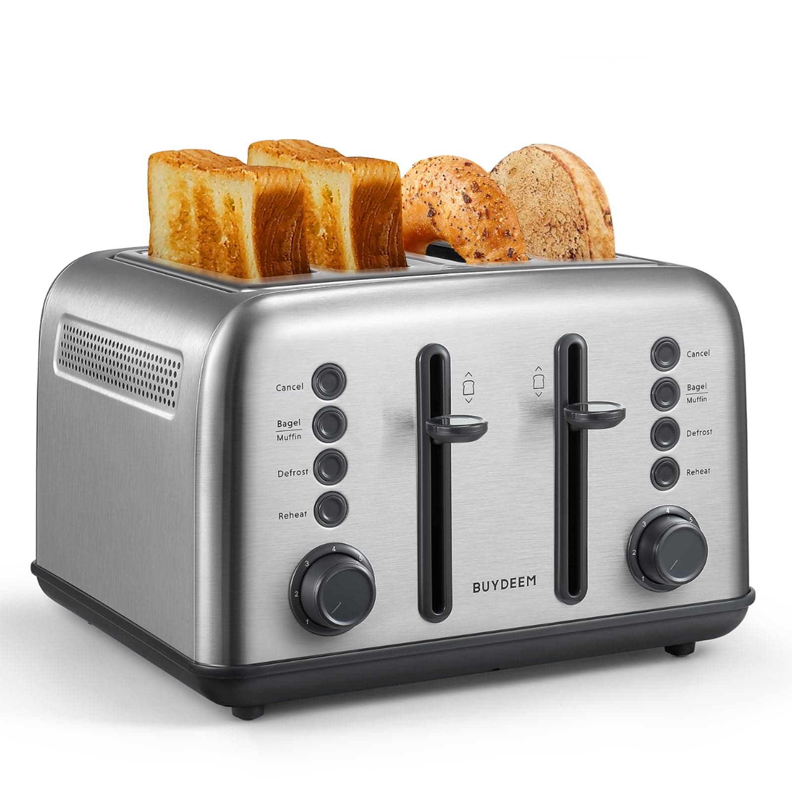 BUYDEEM DT640 4-Slice Toaster, 7 Shade Settings, 1.5" Wide Slots, Silver