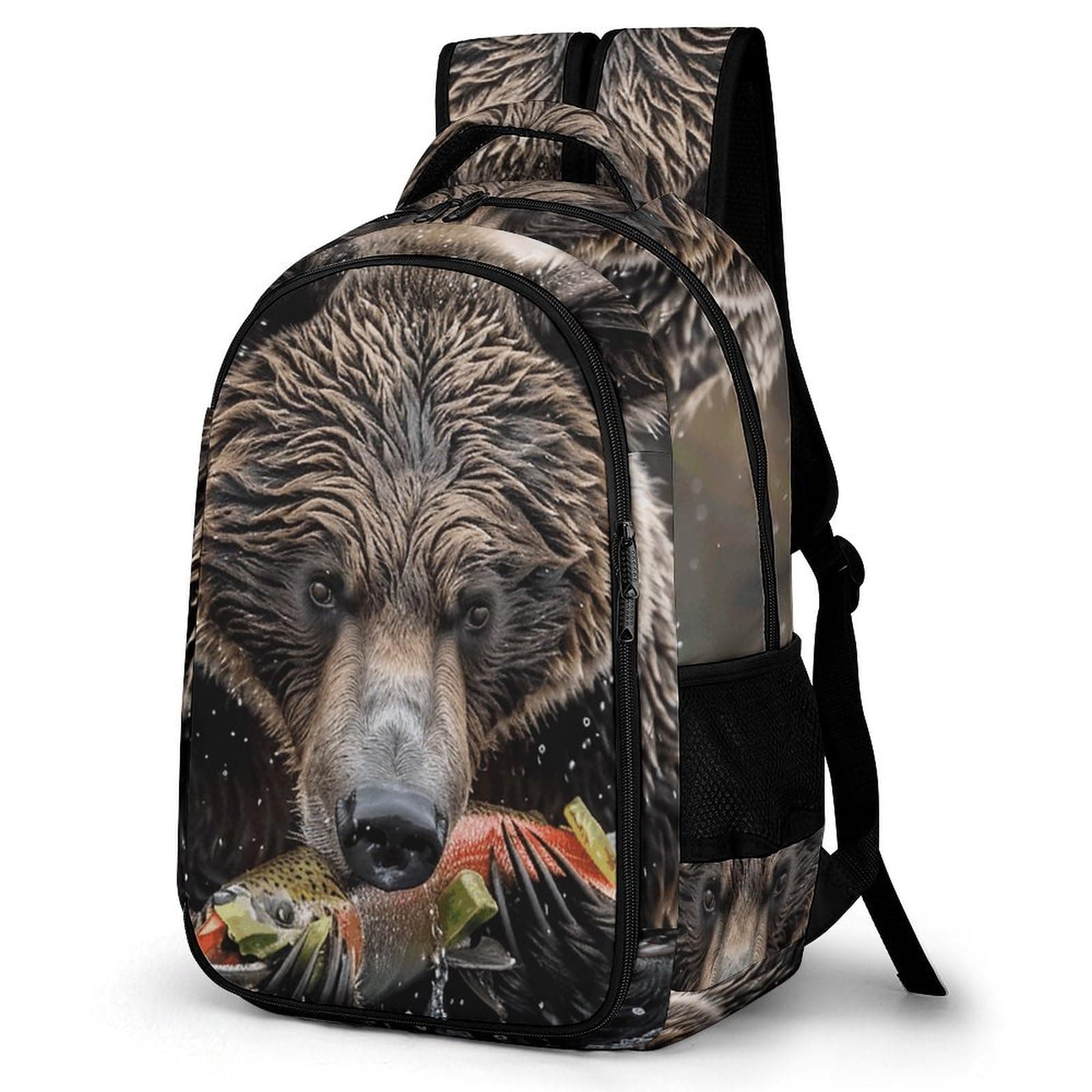 BTCOWZRV Laptop Backpack Lightweight Waterproof Travel Daypack Bear Eats Fish Hiking Bag for Women Men 15.6in, White, One Size, Daypack Backpacks