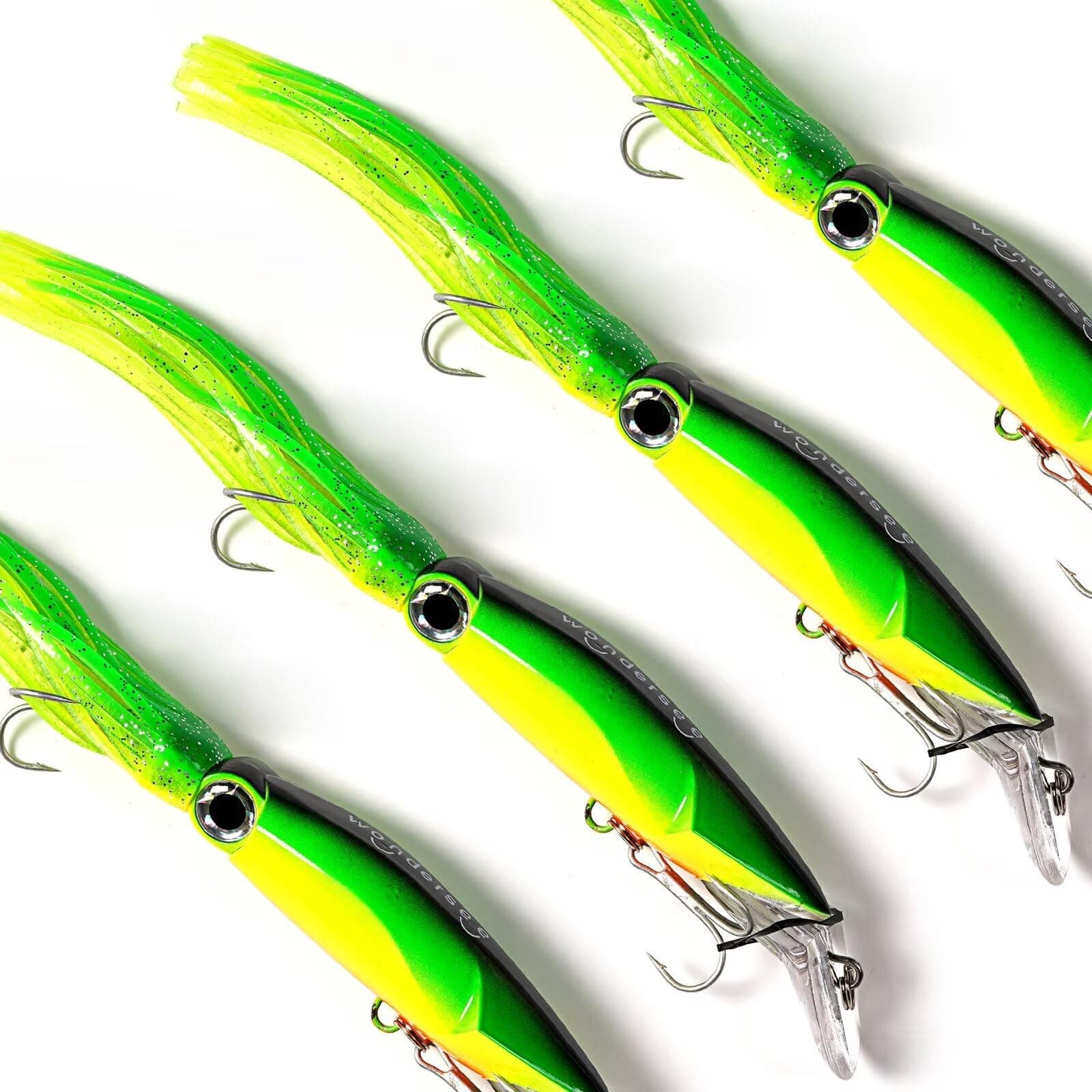 Wondersee Squid Fishing Bait Soft Hard Lures Kit Swimbait Crankbait Jig Simulation Weighted Holographic 4 PCS, Light Green