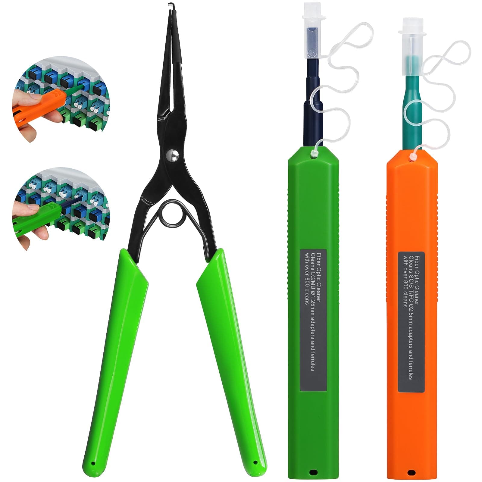 3-piece fiber optic tool set fiber optic flange clamp with SC 2.5mm/LC 1.25mm fiber optic cleaning pen flange connector insertion and extraction tool fiber optic flange clamp fiber optic clamp
