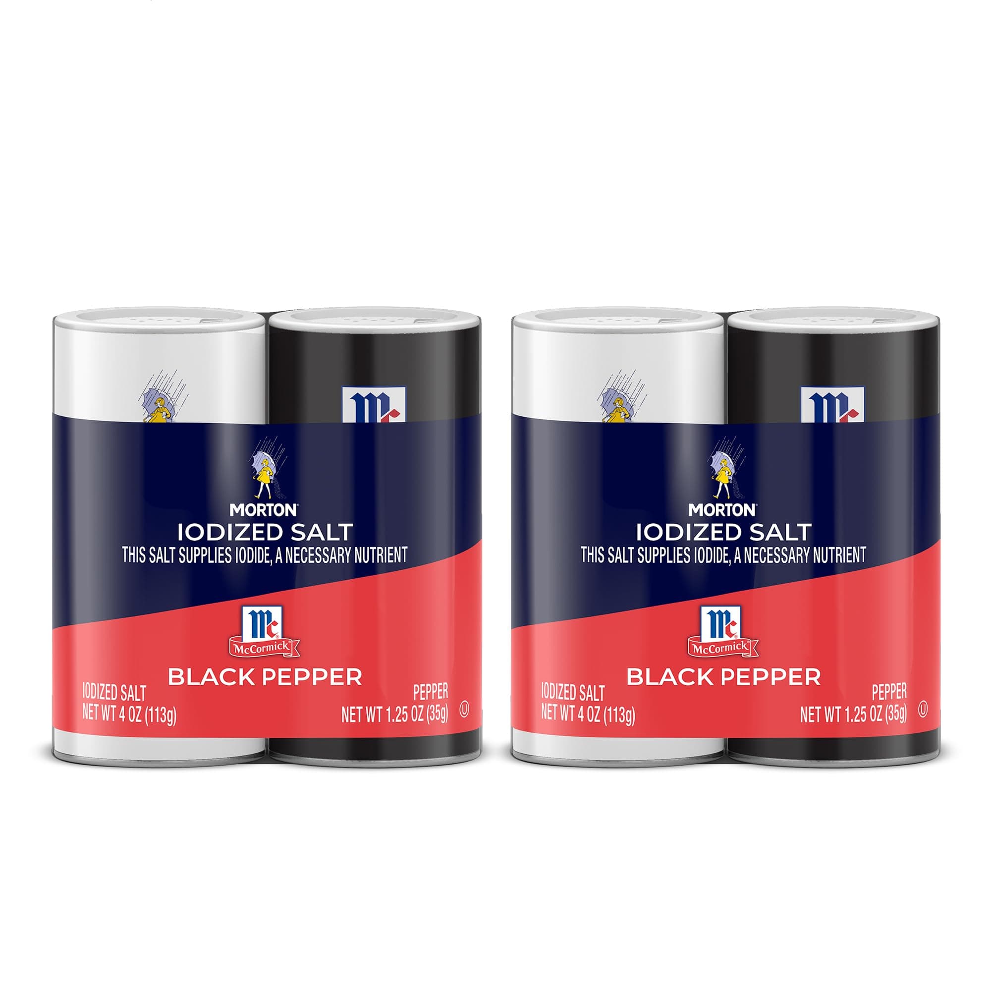 Morton, Iodized Salt & McCormick Ground Pepper Shaker Set, All-Purpose (Pack of 2, 5.25 Oz)