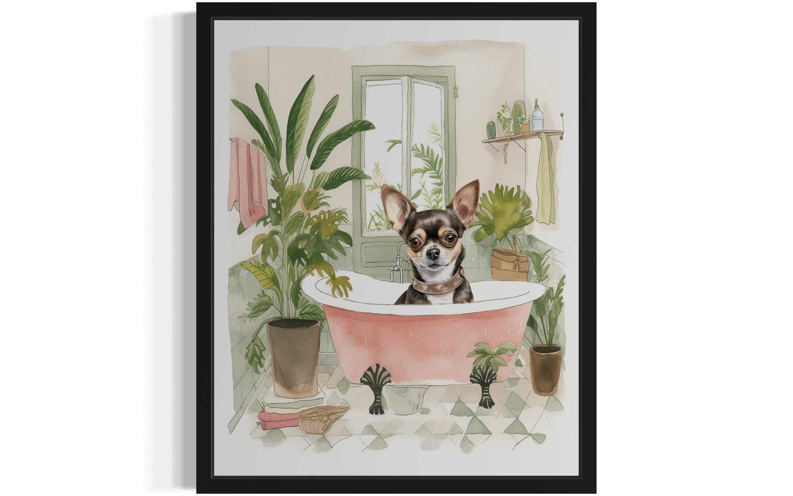 Chihuahua in Bathtub Wall Art Poster Print, Animal Bathtub Restroom Wall Art Painting for Bathroom Decor Gallery Gallery 30 (Chihuahua in Bathtub, 10" L x 8" W, Unframed)