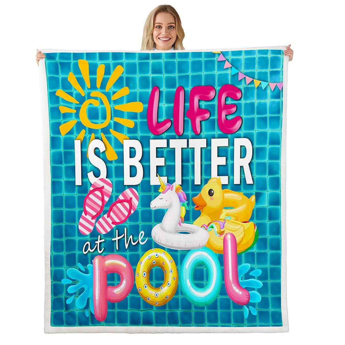 Summer Cool Fleece Throw Blanket Super Soft Cozy Swimming Pool Sherpa Blanket for Kids Women Adults Beach Vacation Plush Blanket Flip-Flops Fuzzy Blanket for Sofa Bed(30x40 Inches)