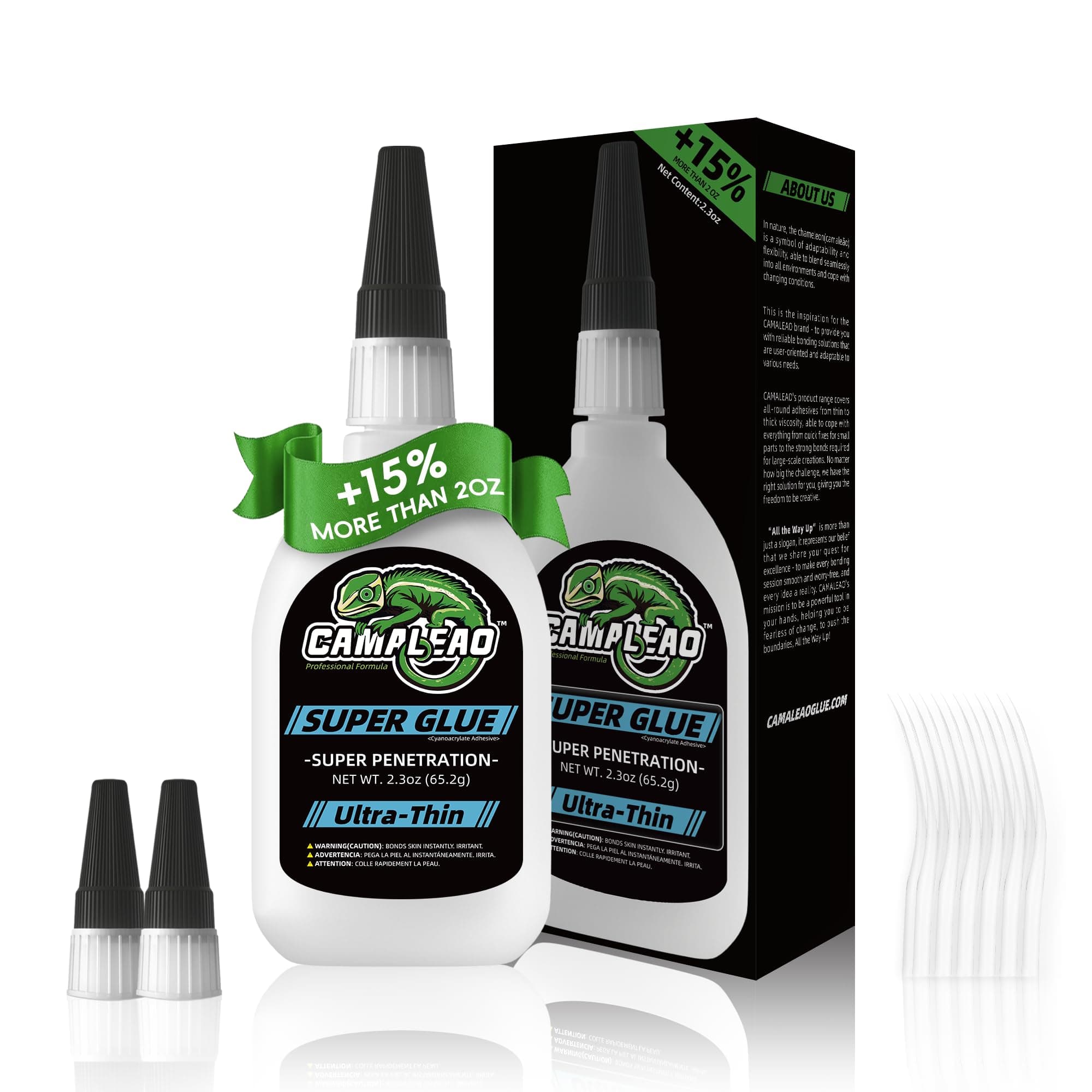 CAMALEAO Ultra-Thin Super CA Glue for Wood, Plastic, Glass, Leather, 2.3 oz Super Penetration Cyanoacrylate Glue, 2610 PSI High Strength Instant Adhesive for Woodworking, Stabilizing, CA Finish, Inlay