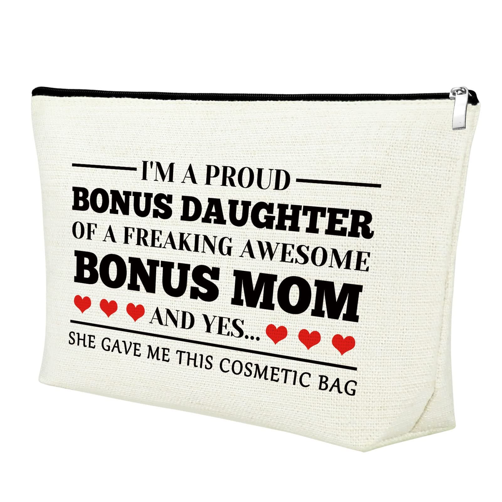 Bonus Daughter Gift Ideas Makeup Bag Adoption Daughter Gift from Bonus Mom Birthday Gifts for Daughter In Law Graduation Gift for Her Stepdaughter Wedding Christmas Gift Travel Cosmetic Pouch, Beige